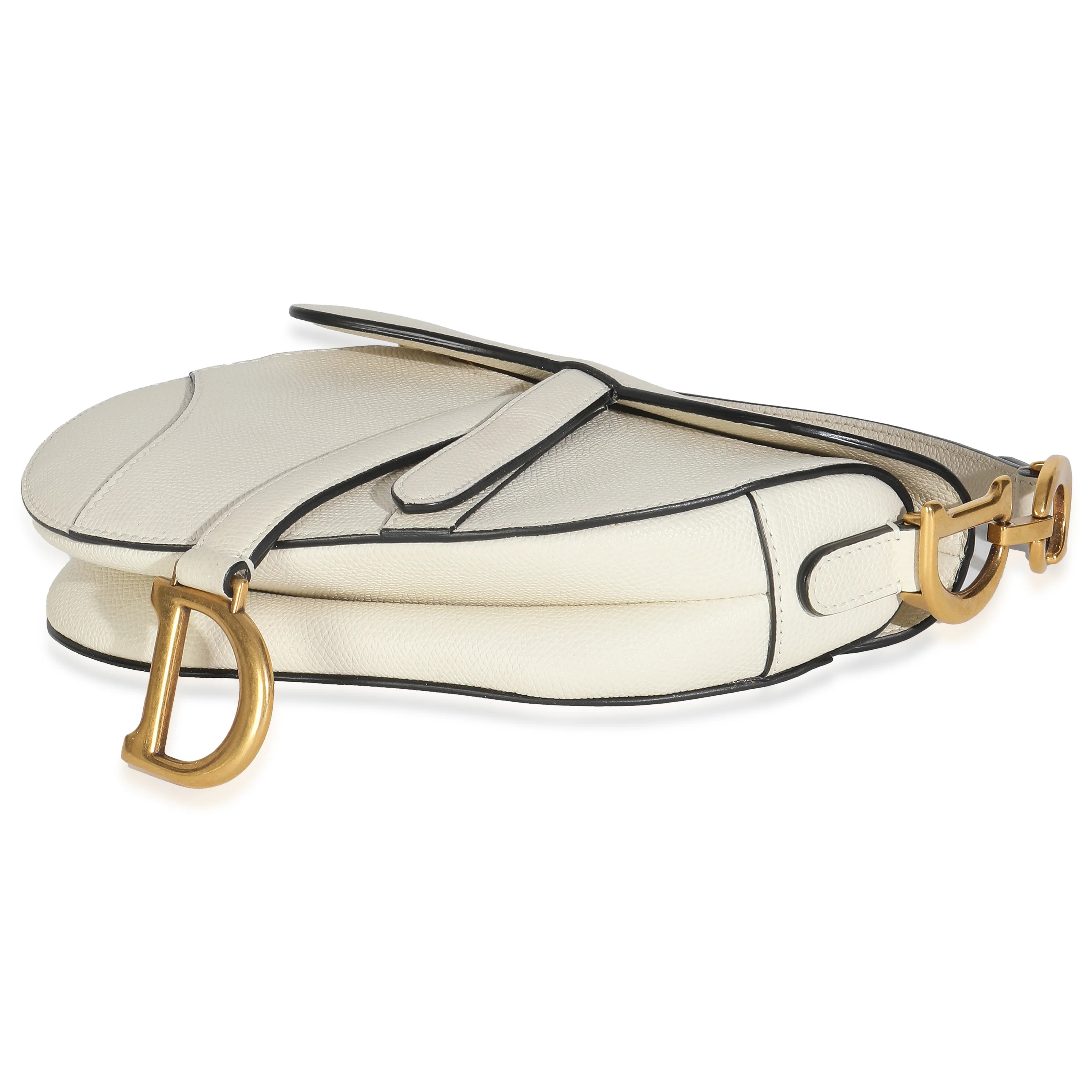 White Grained Calfskin Mini Saddle Bag - Image 5