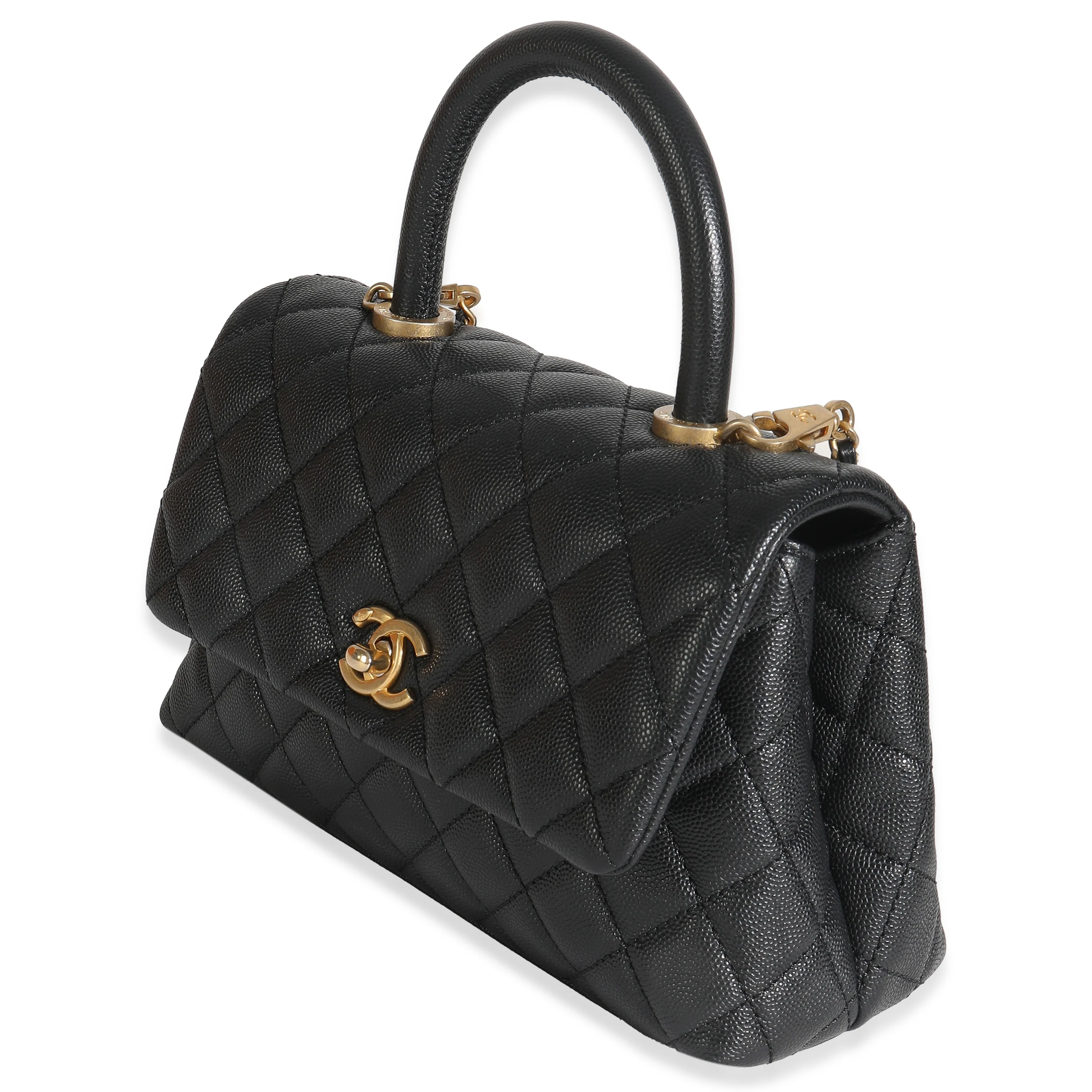 Black Quilted Caviar Small Coco Top Handle Bag - Image 2