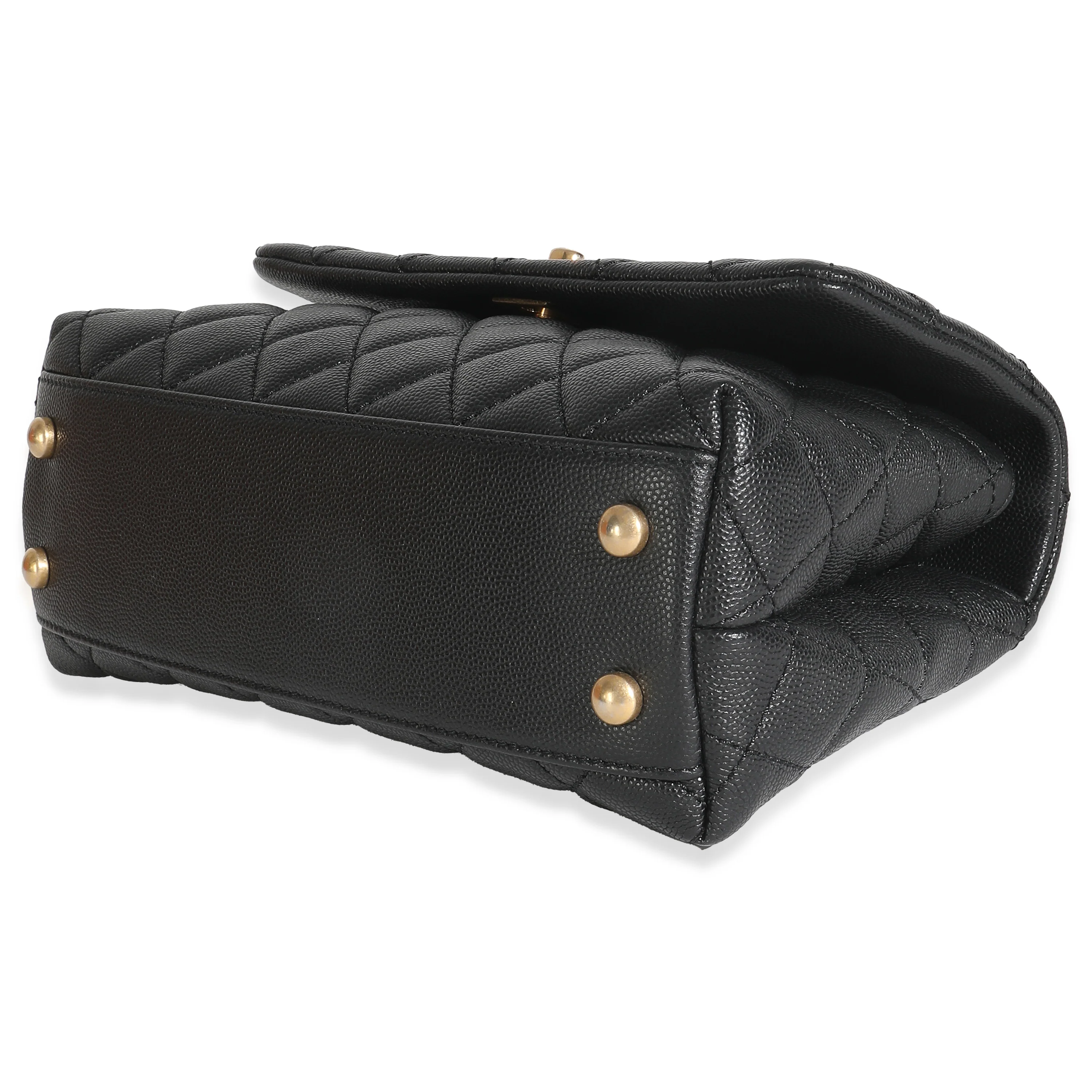 Black Quilted Caviar Small Coco Top Handle Bag - Image 5