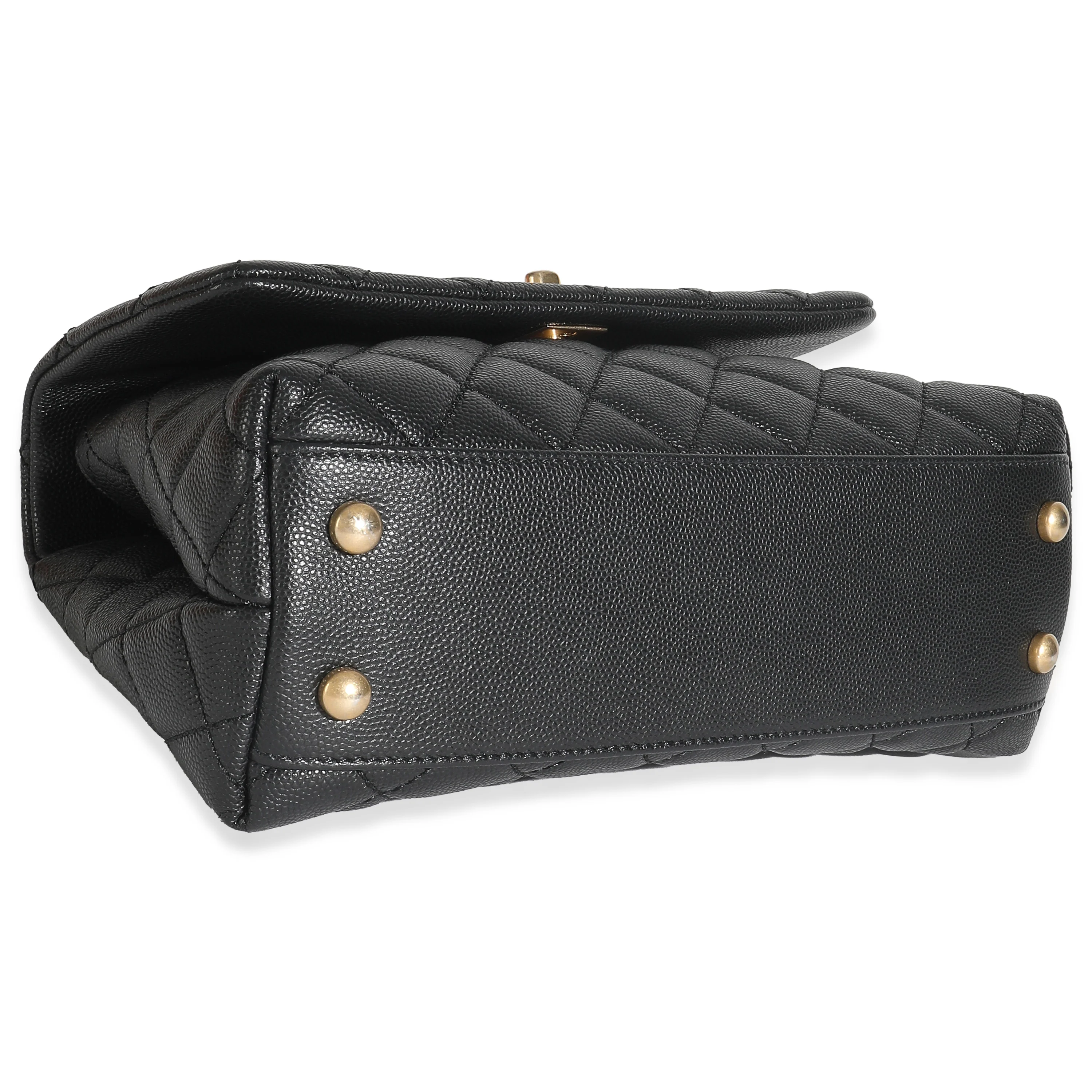 Black Quilted Caviar Small Coco Top Handle Bag - Image 7