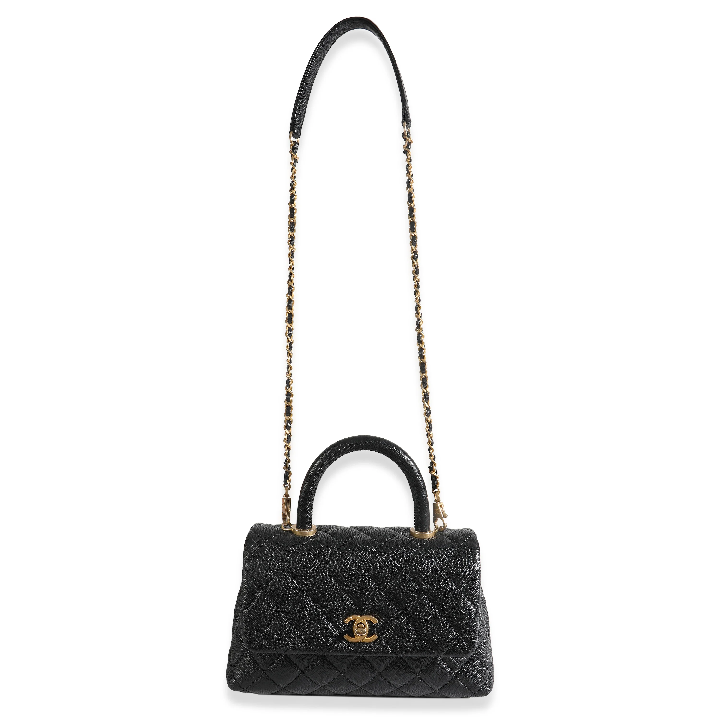 Black Quilted Caviar Small Coco Top Handle Bag - Image 8