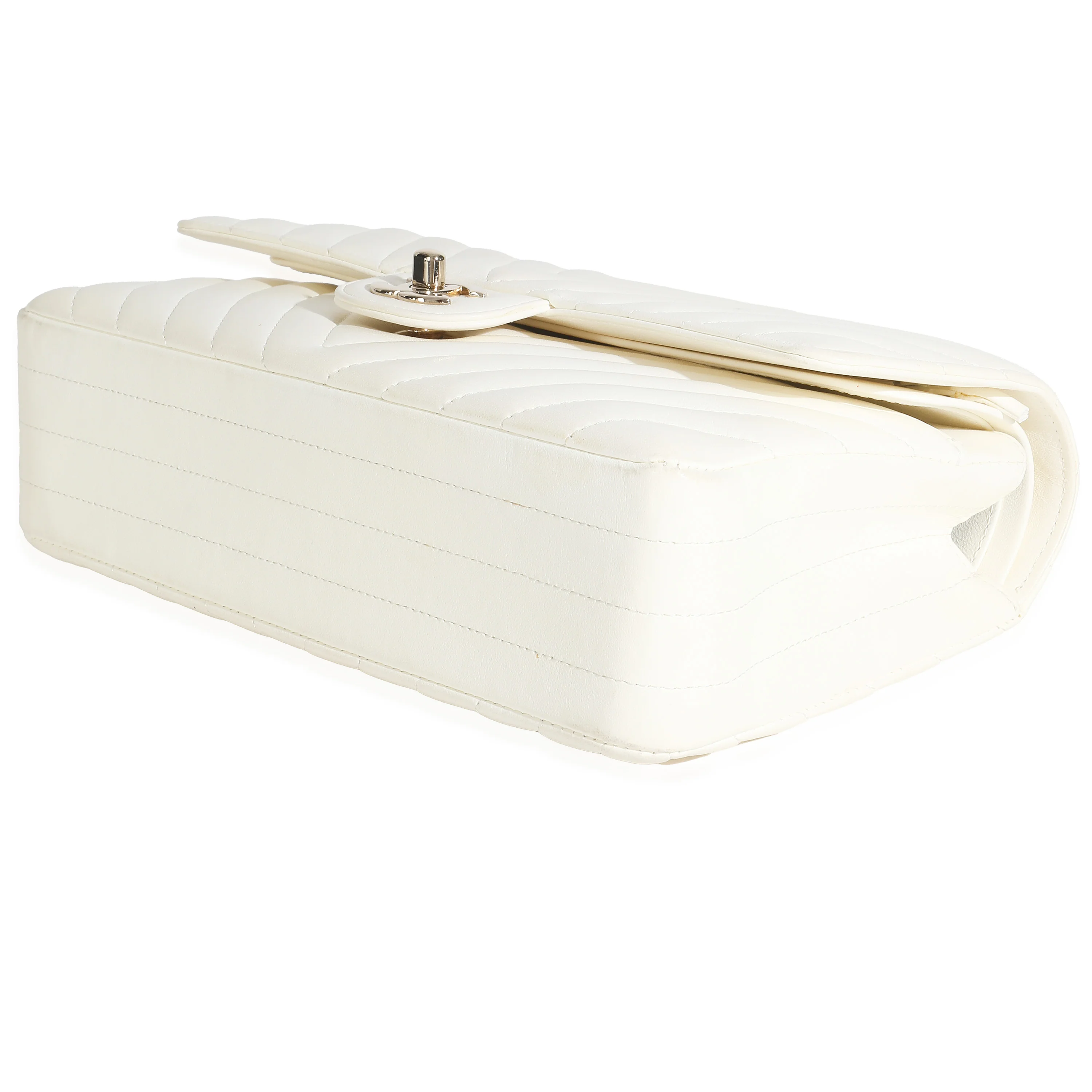 18C White Chevron Lambskin Medium Classic Double Flap Bag - Image 7