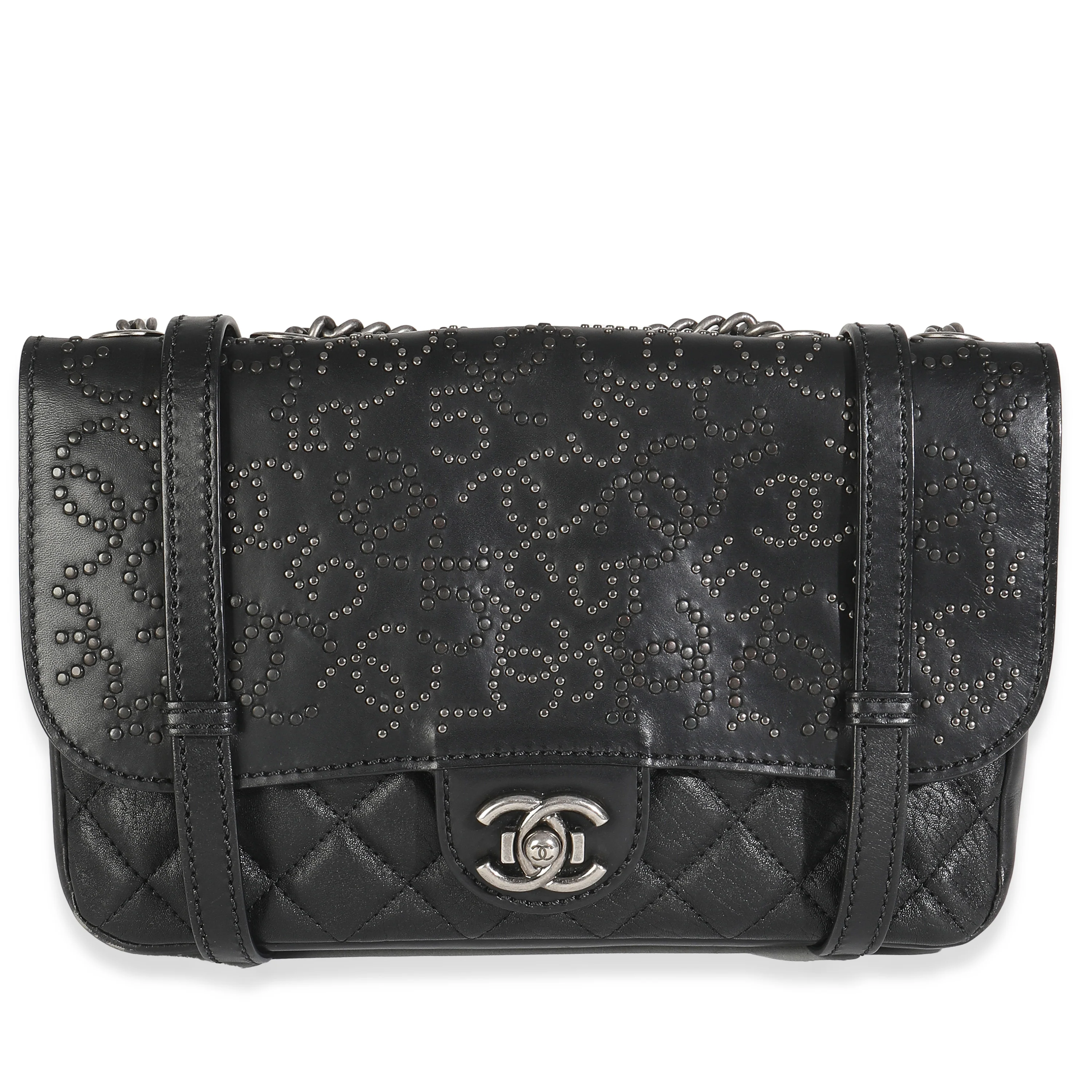 Black Paris Distressed Calfskin Dallas Studded Buckles Flap Bag