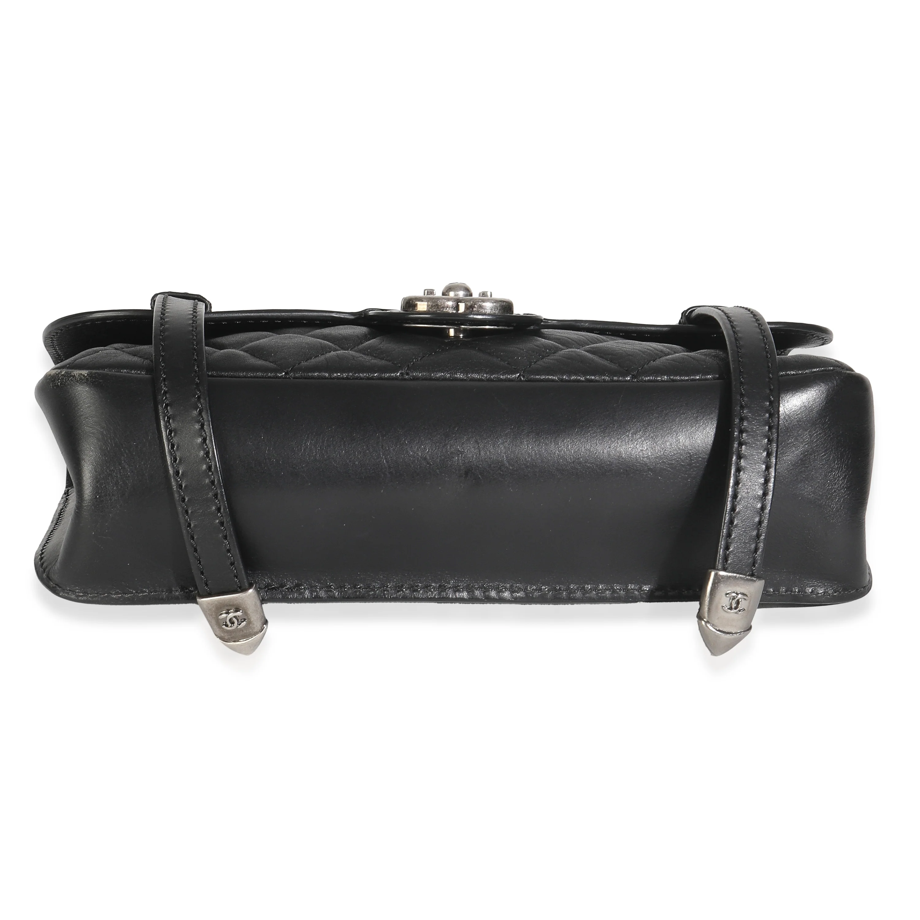Black Paris Distressed Calfskin Dallas Studded Buckles Flap Bag - Image 5