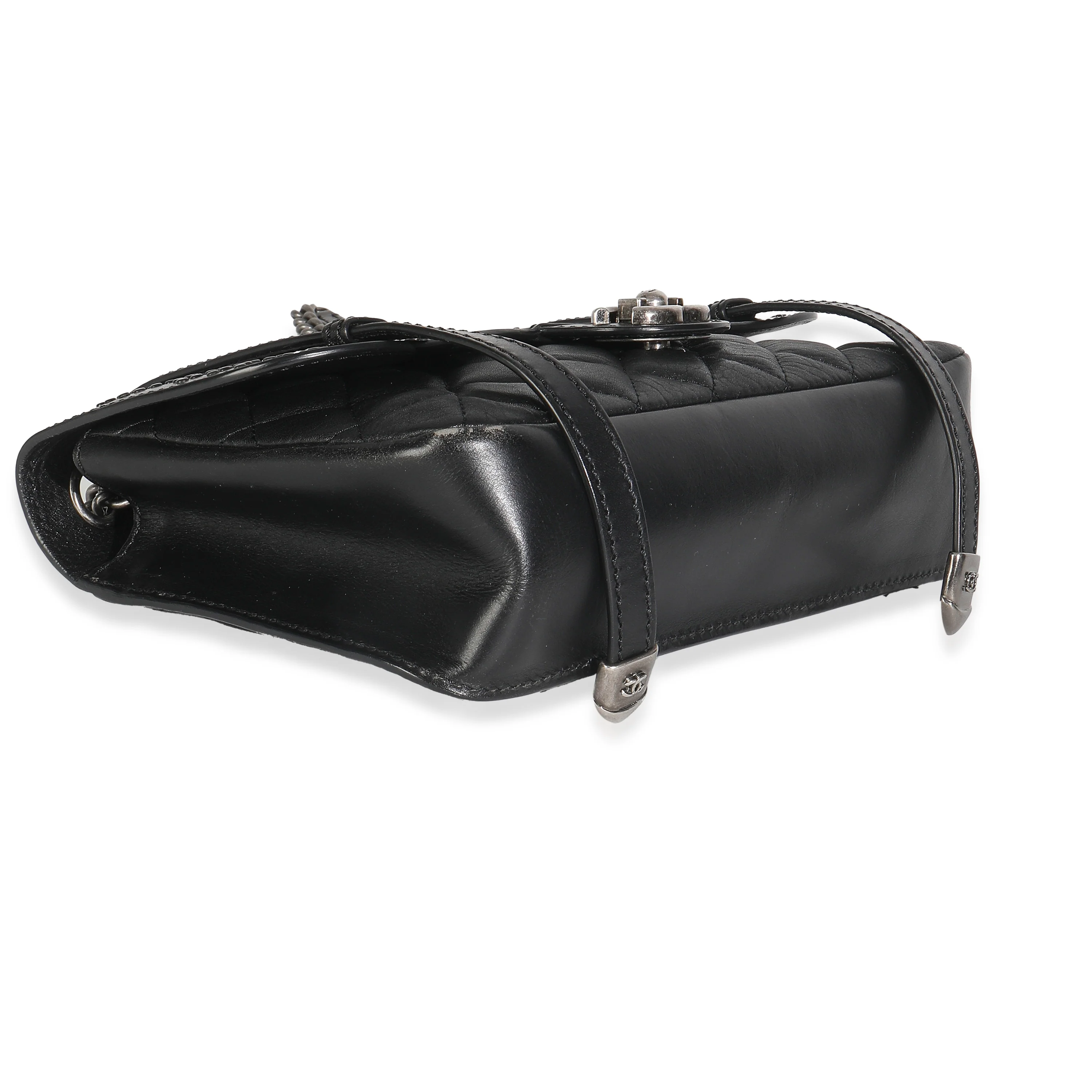 Black Paris Distressed Calfskin Dallas Studded Buckles Flap Bag - Image 6