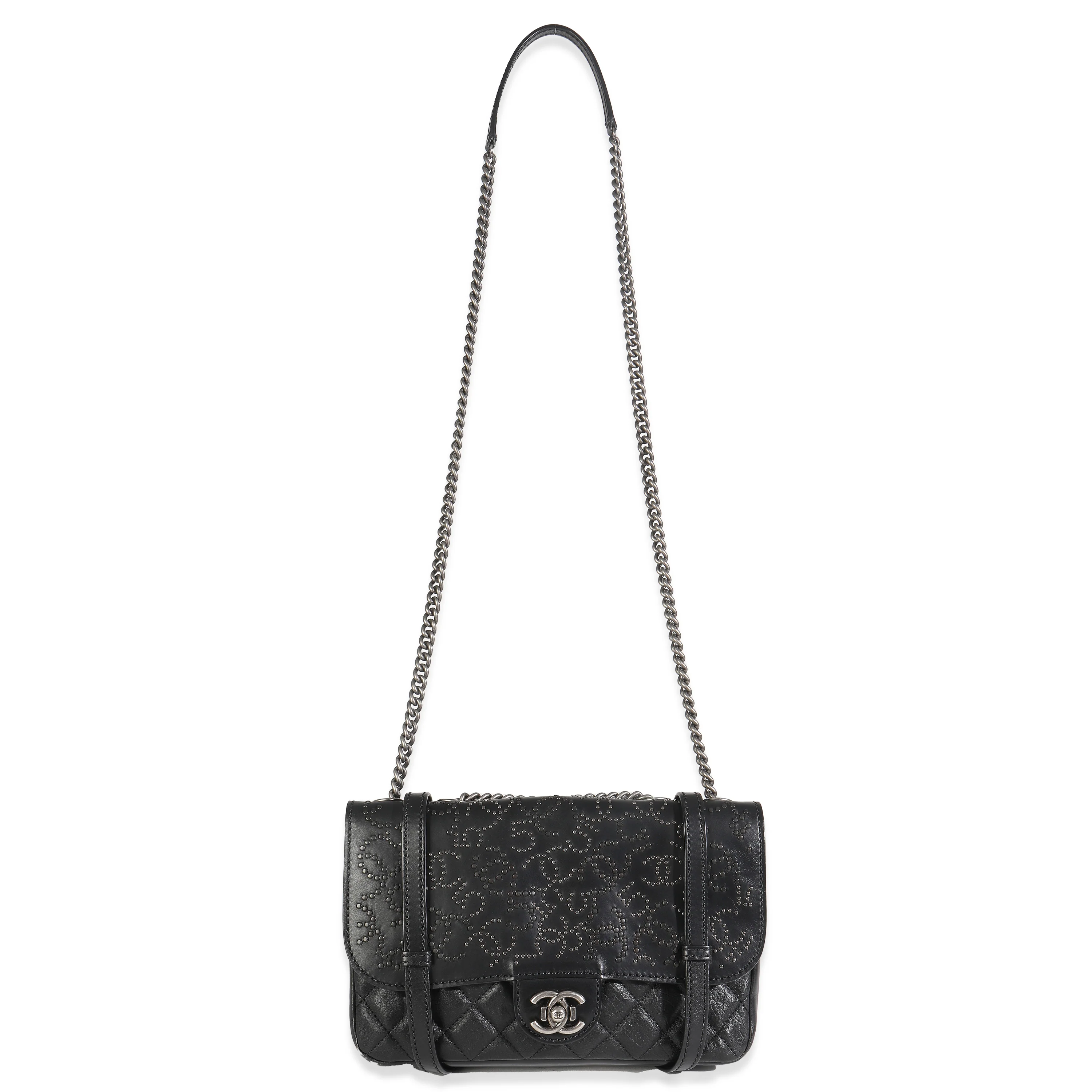 Black Paris Distressed Calfskin Dallas Studded Buckles Flap Bag - Image 8