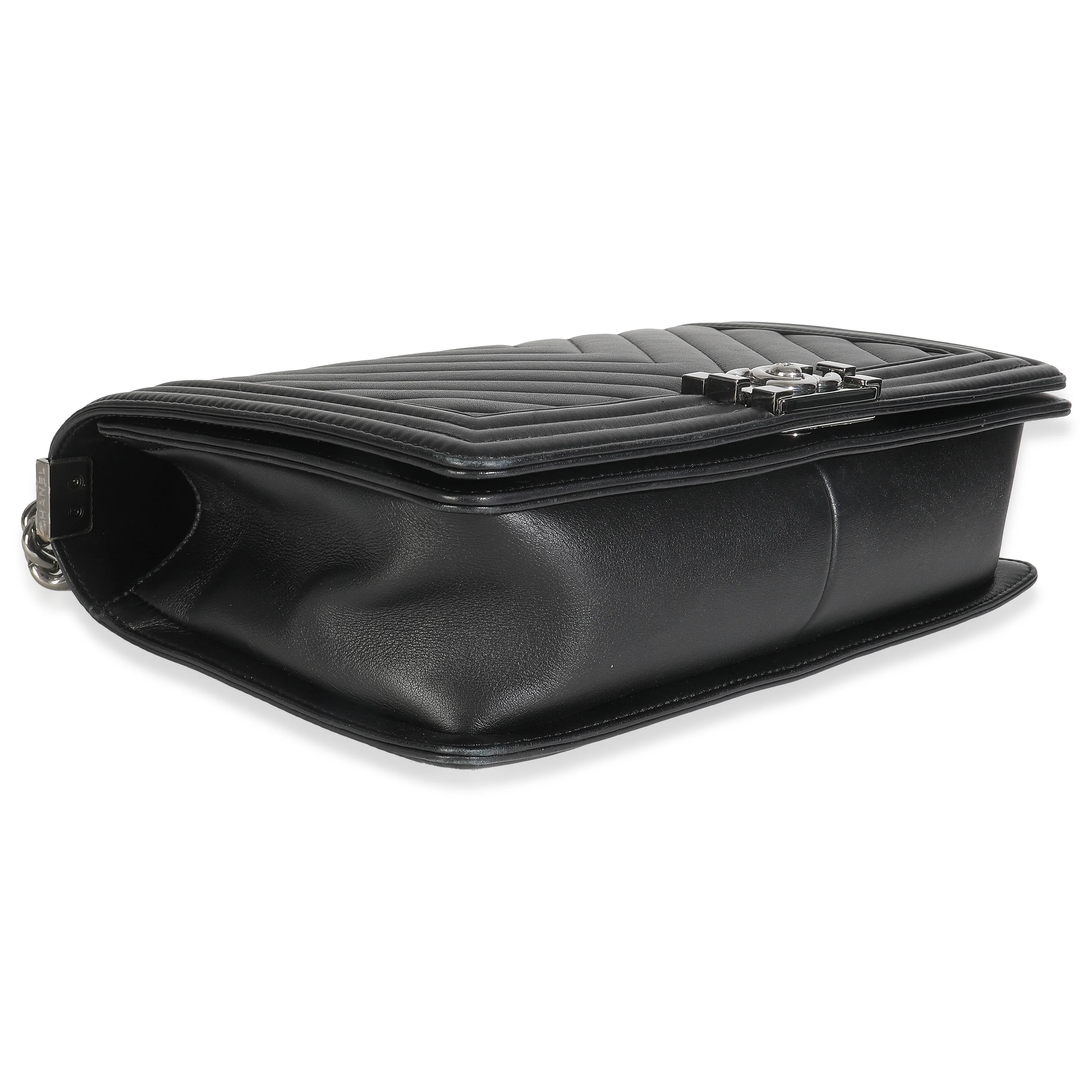 Black Calfskin Quilted Chevron New Medium Boy Bag - Image 6