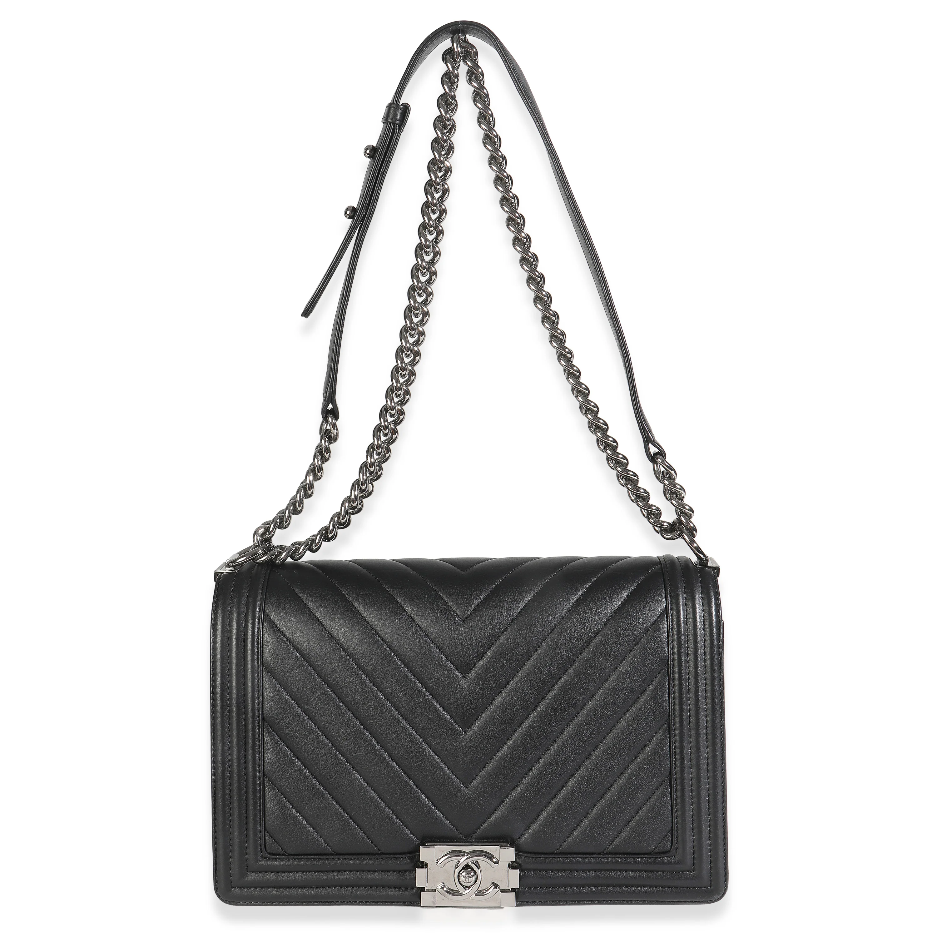Black Calfskin Quilted Chevron New Medium Boy Bag - Image 8