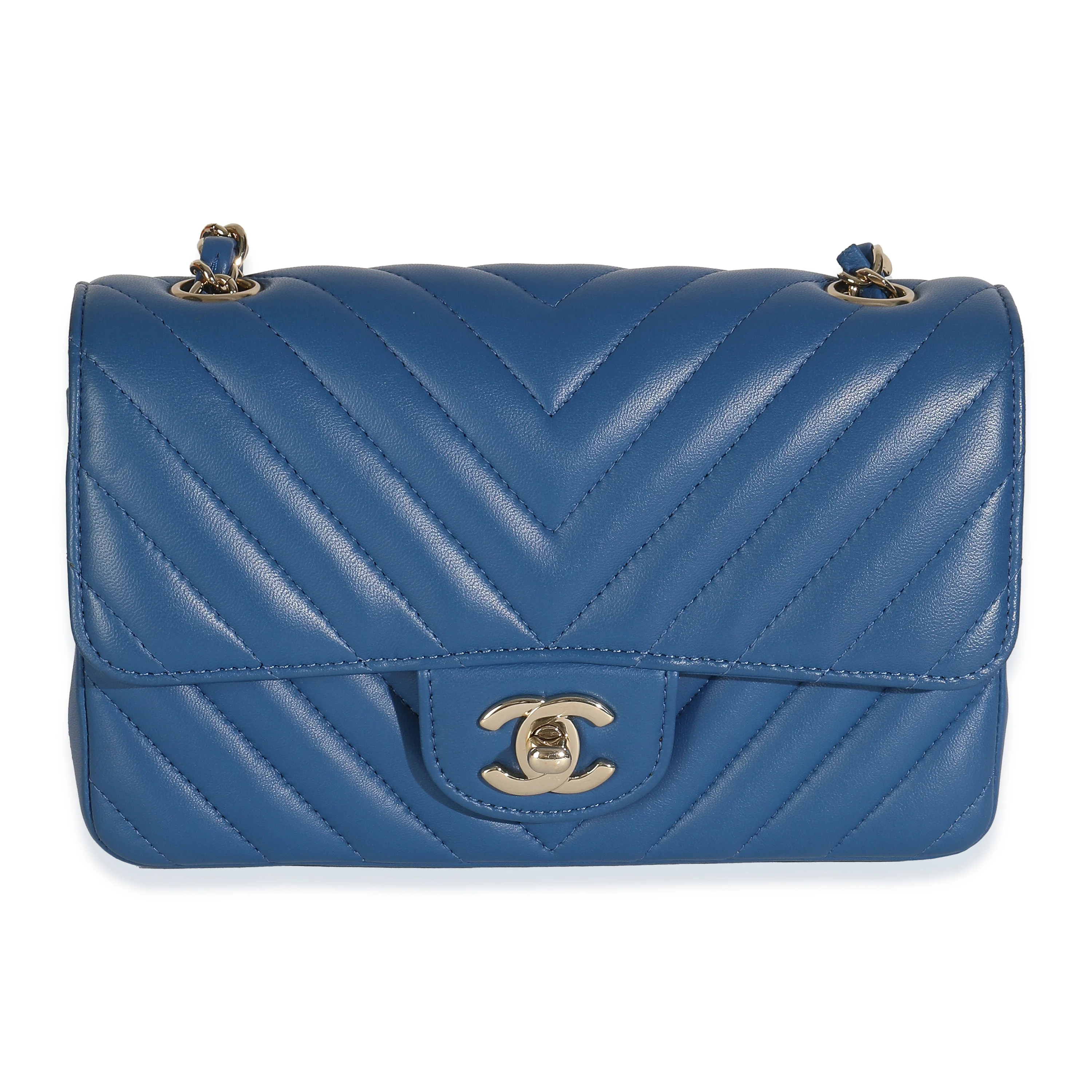 Blue Chevron Lambskin Mini Rectangular Flap Bag