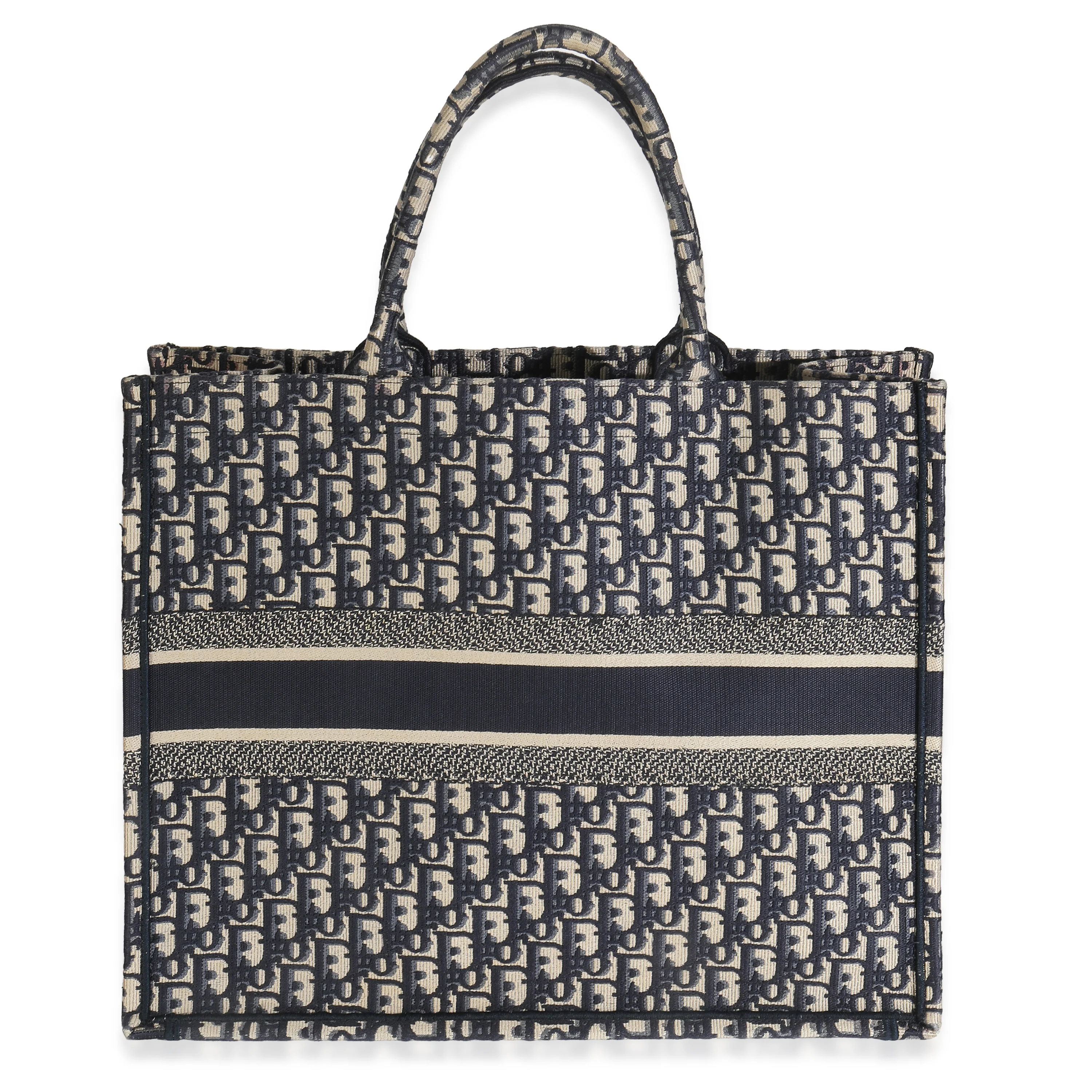 Ecru Blue Oblique Canvas Large Book Tote - Image 7