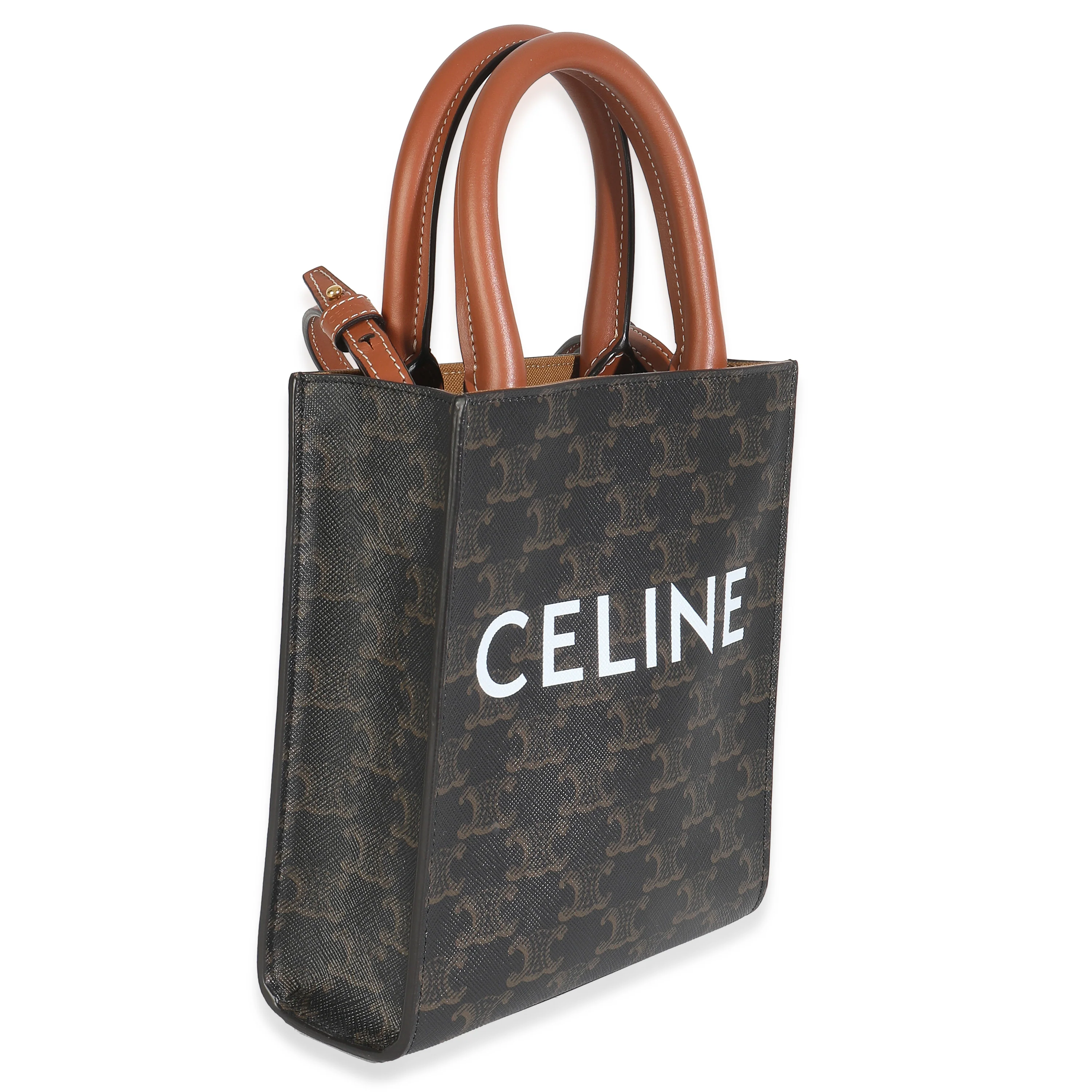 Tan Triomphe Canvas Calfskin Mini Vertical Cabas - Image 3