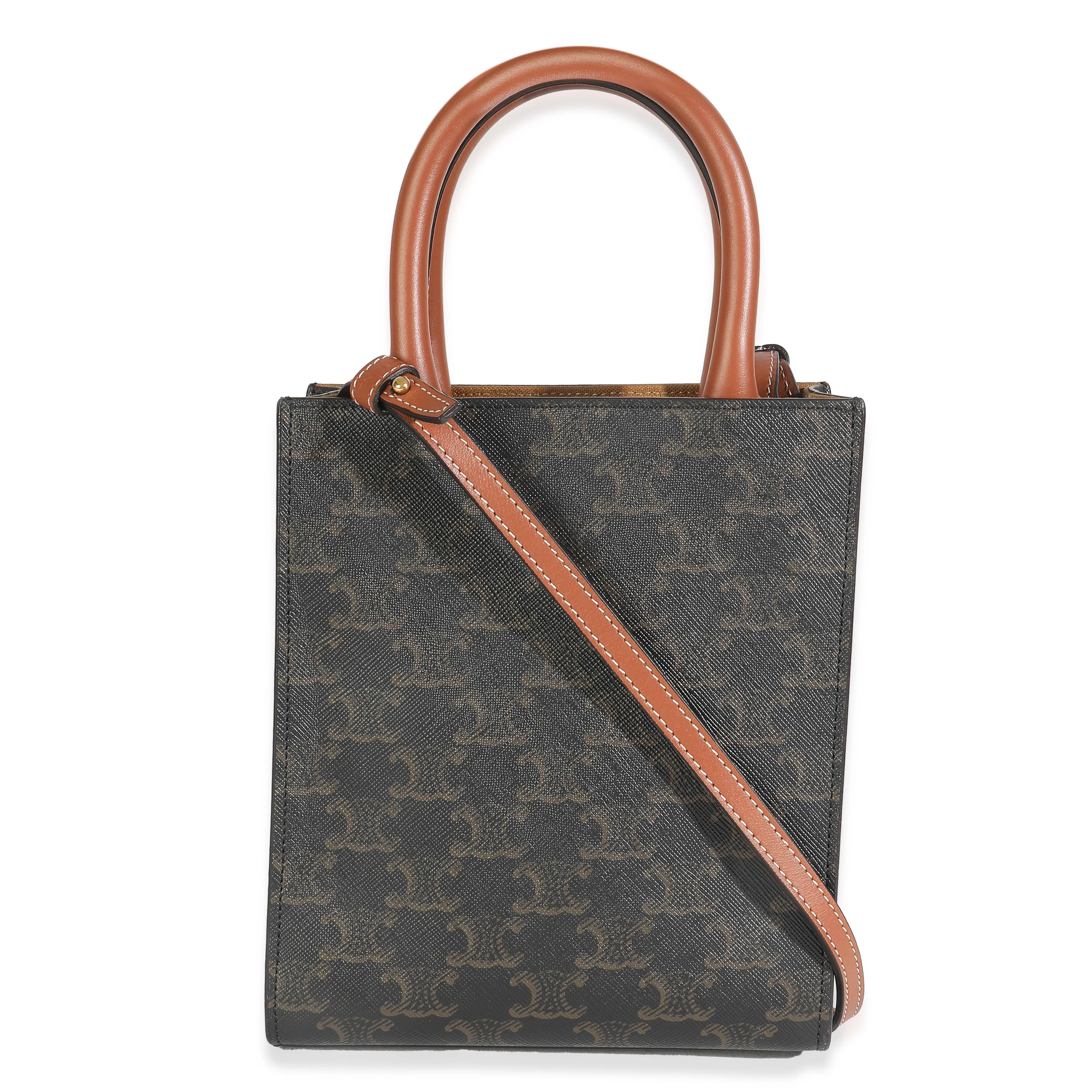Tan Triomphe Canvas Calfskin Mini Vertical Cabas - Image 4