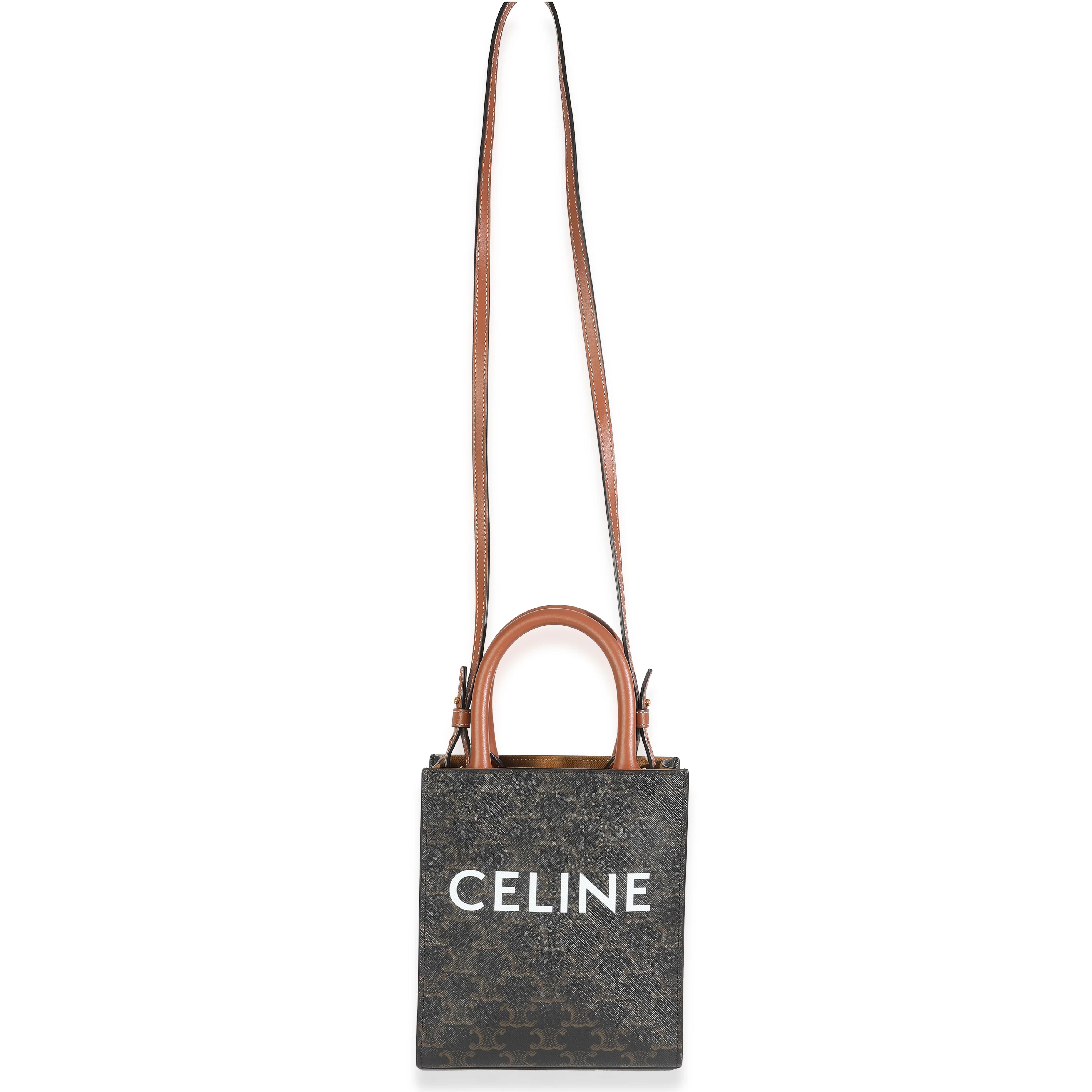 Tan Triomphe Canvas Calfskin Mini Vertical Cabas - Image 8
