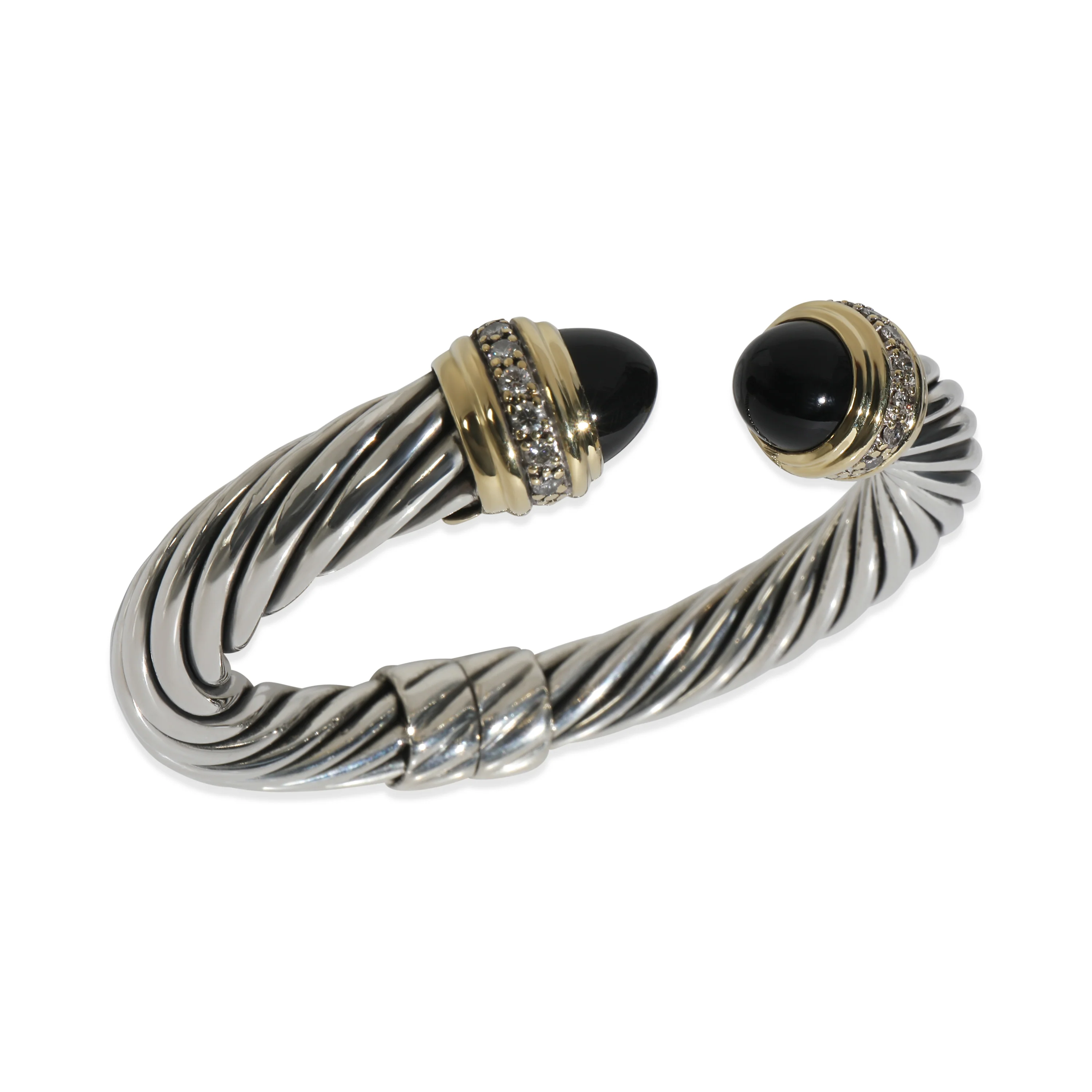 Yellow Gold & Sterling Silver Onyx and Diamond Cable Bracelet - Image 5