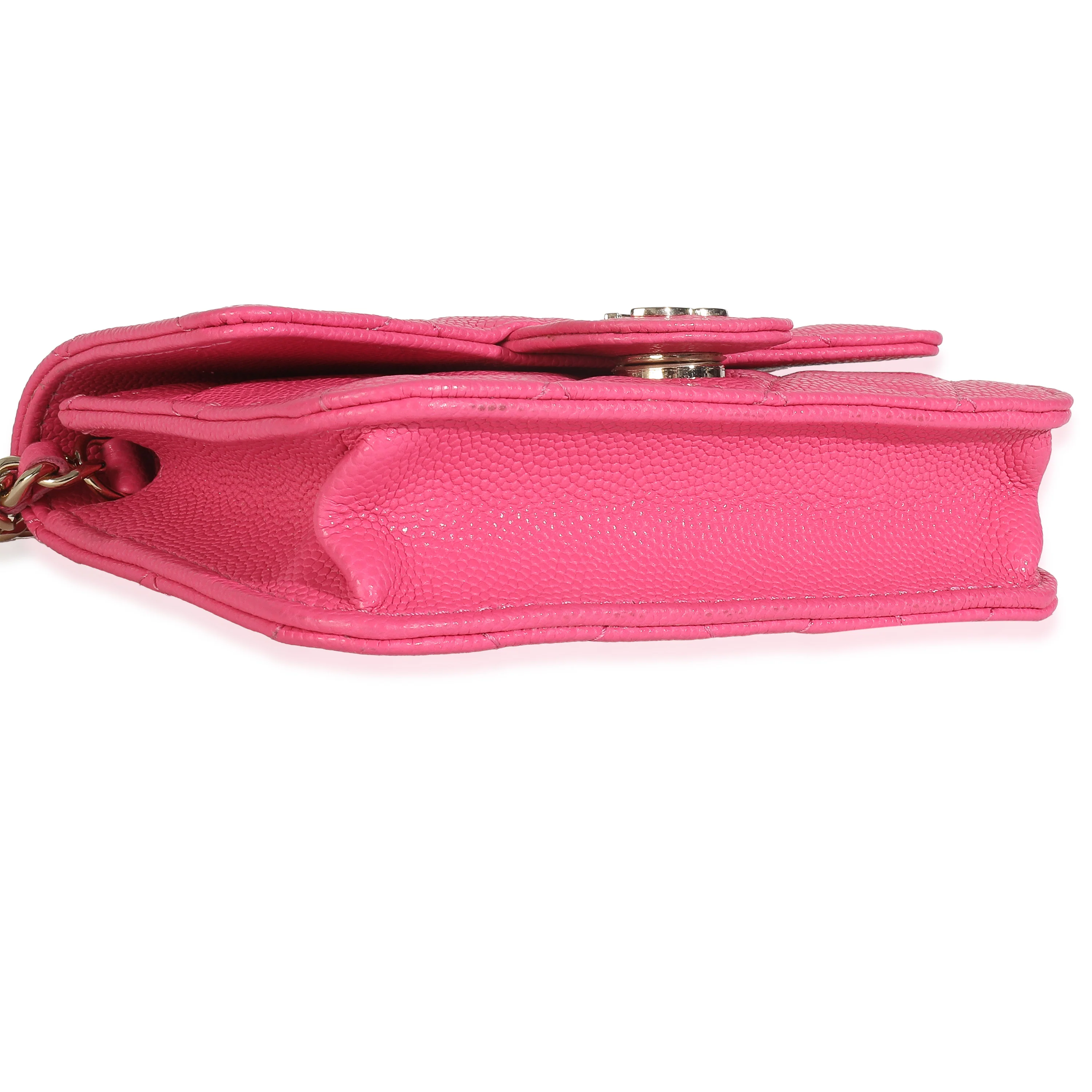 Dark Pink Quilted Caviar Mini Chain Belt Bag - Image 6