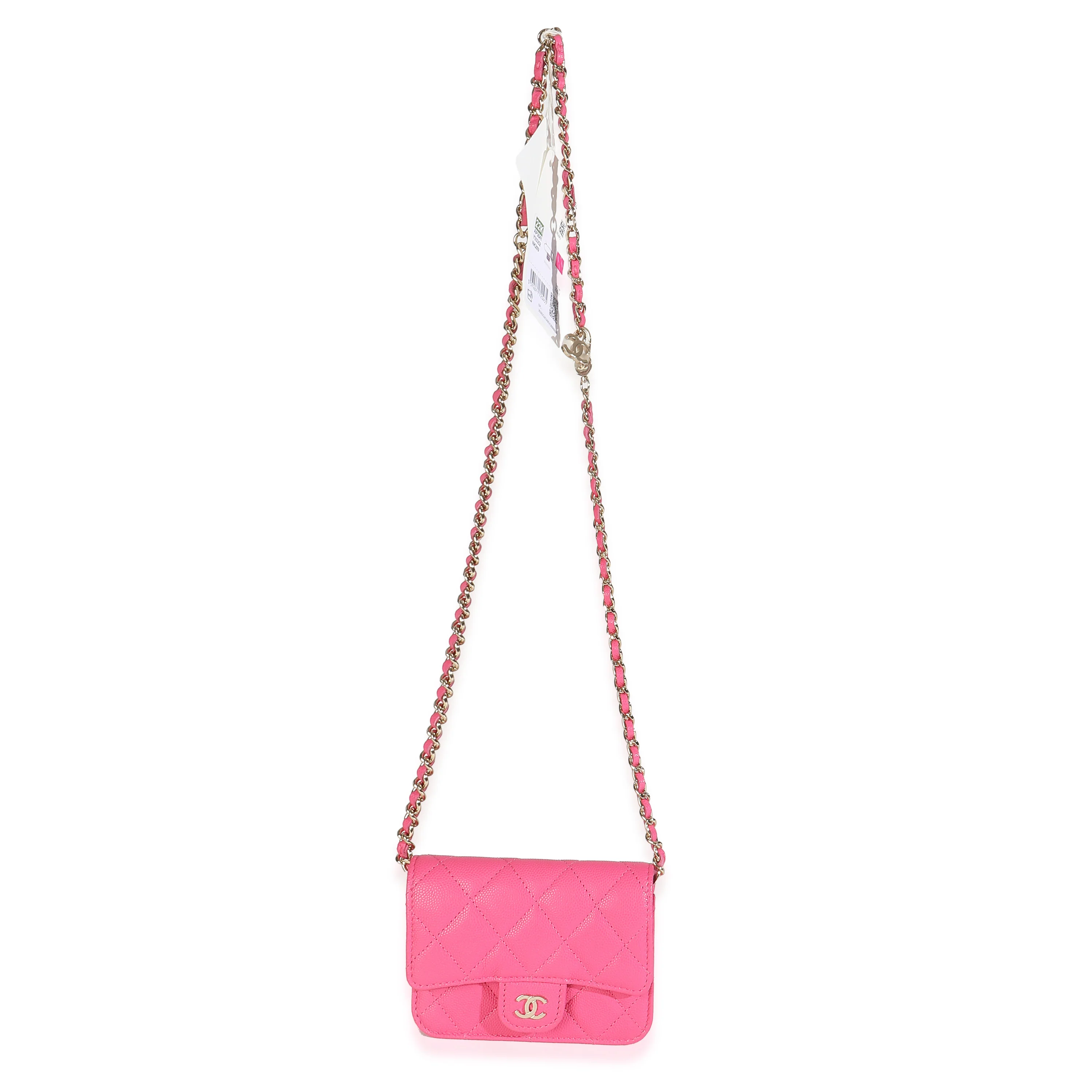 Dark Pink Quilted Caviar Mini Chain Belt Bag - Image 8