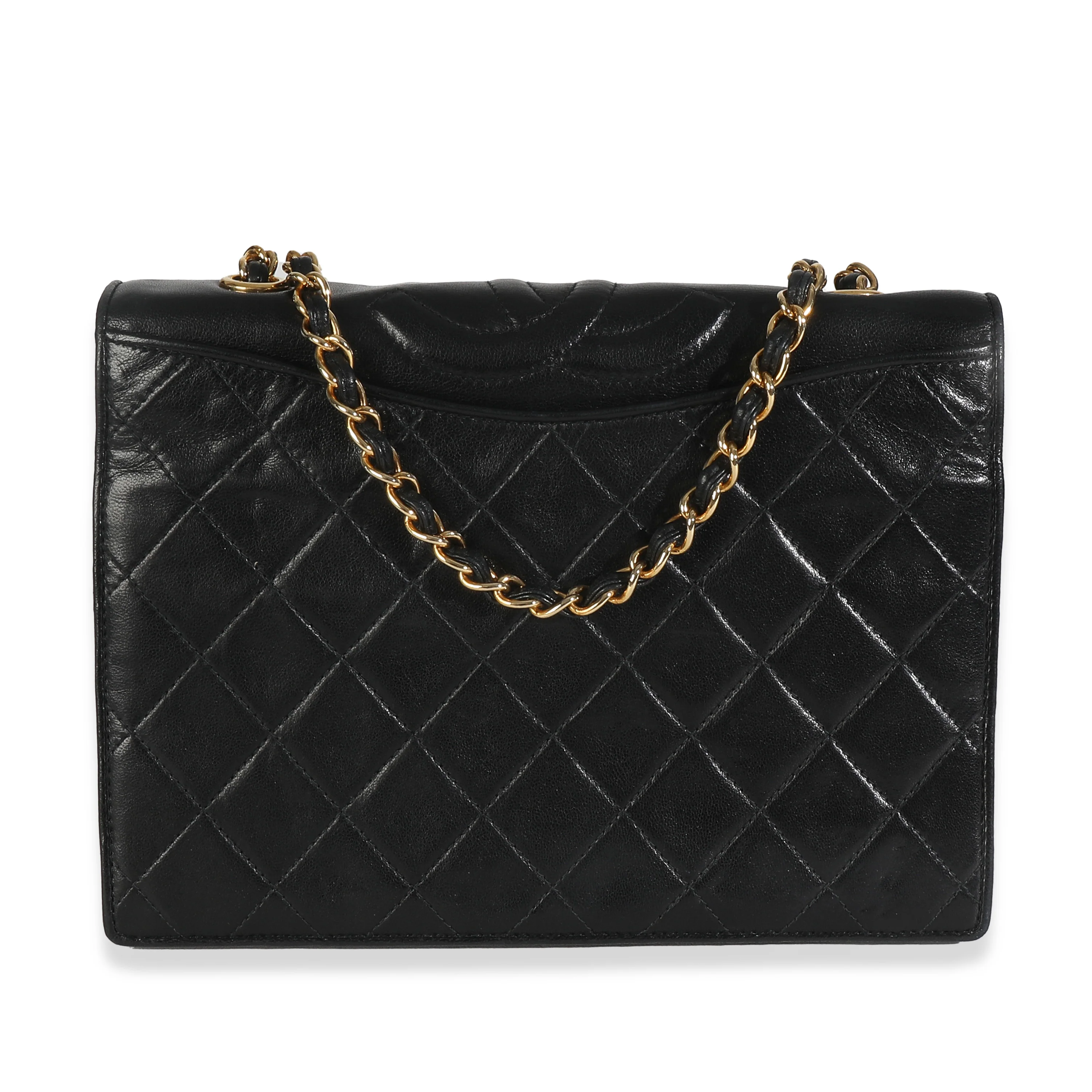 Vintage Black Matelasse Quilted Lambskin Crossbody Full Flap Bag