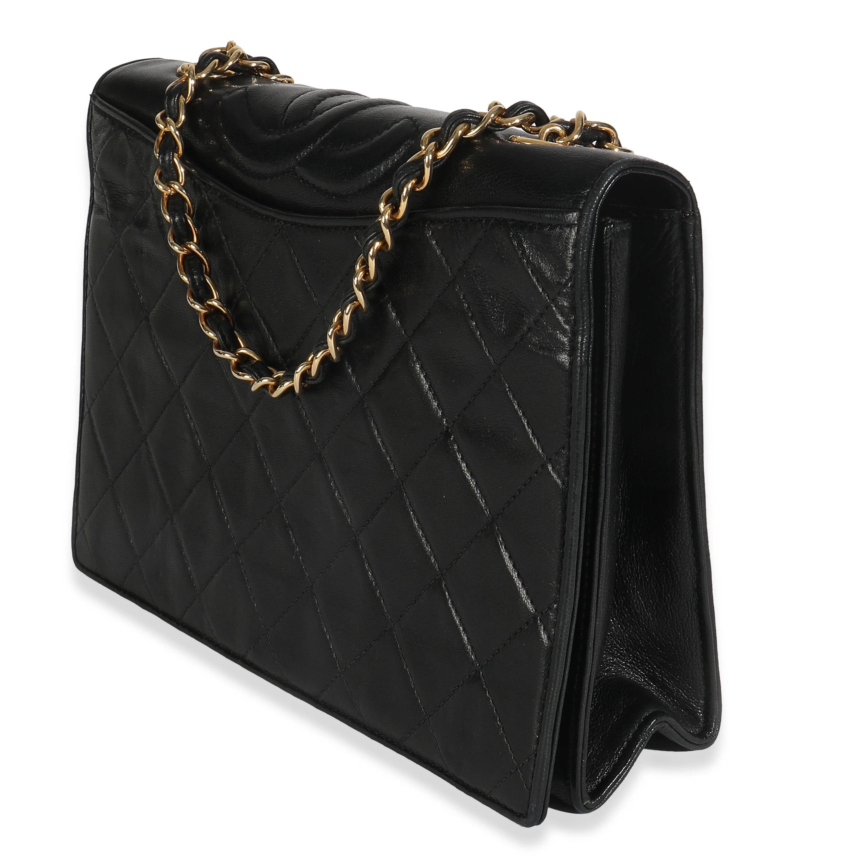 Vintage Black Matelasse Quilted Lambskin Crossbody Full Flap Bag - Image 2