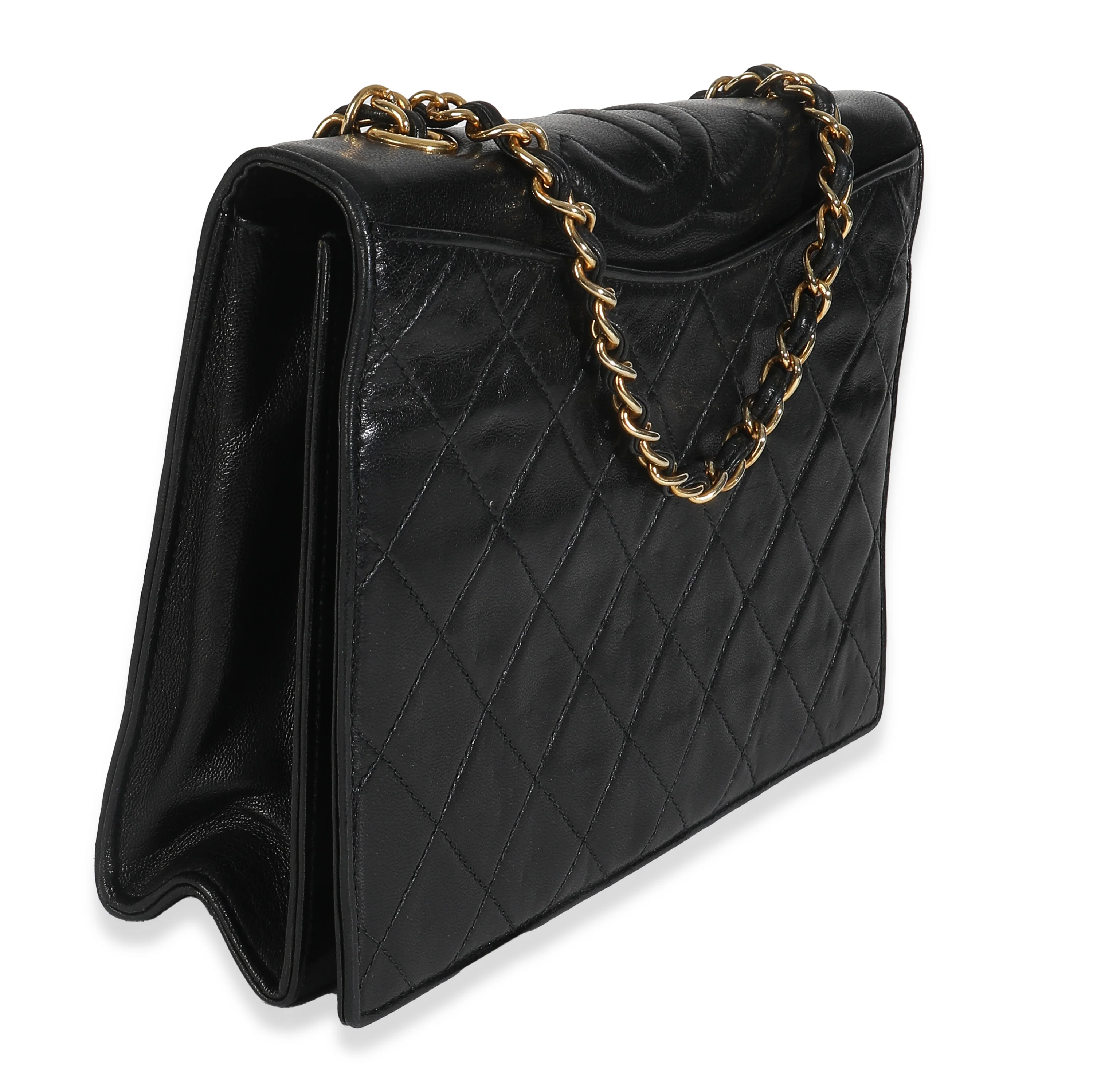 Vintage Black Matelasse Quilted Lambskin Crossbody Full Flap Bag - Image 3