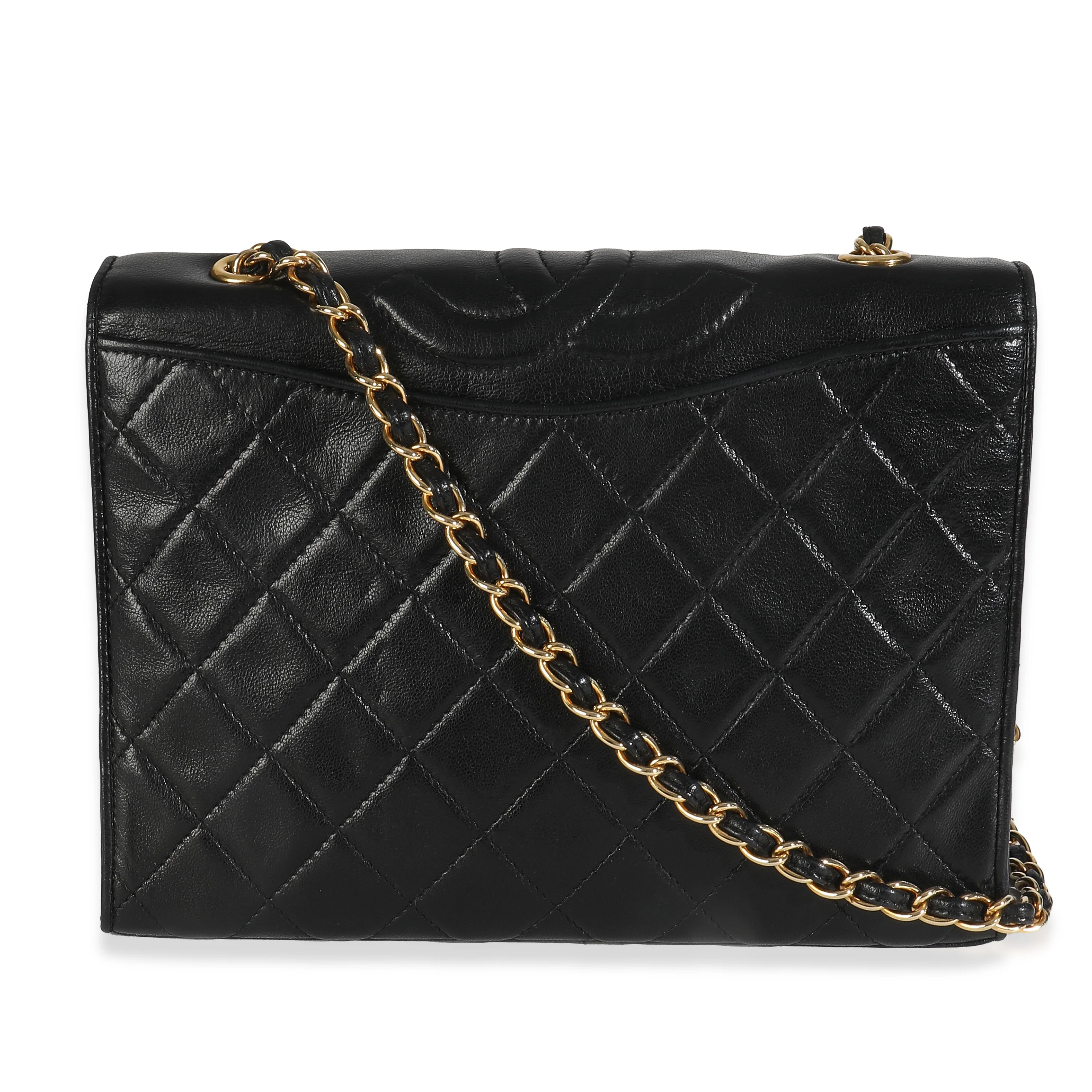 Vintage Black Matelasse Quilted Lambskin Crossbody Full Flap Bag - Image 4