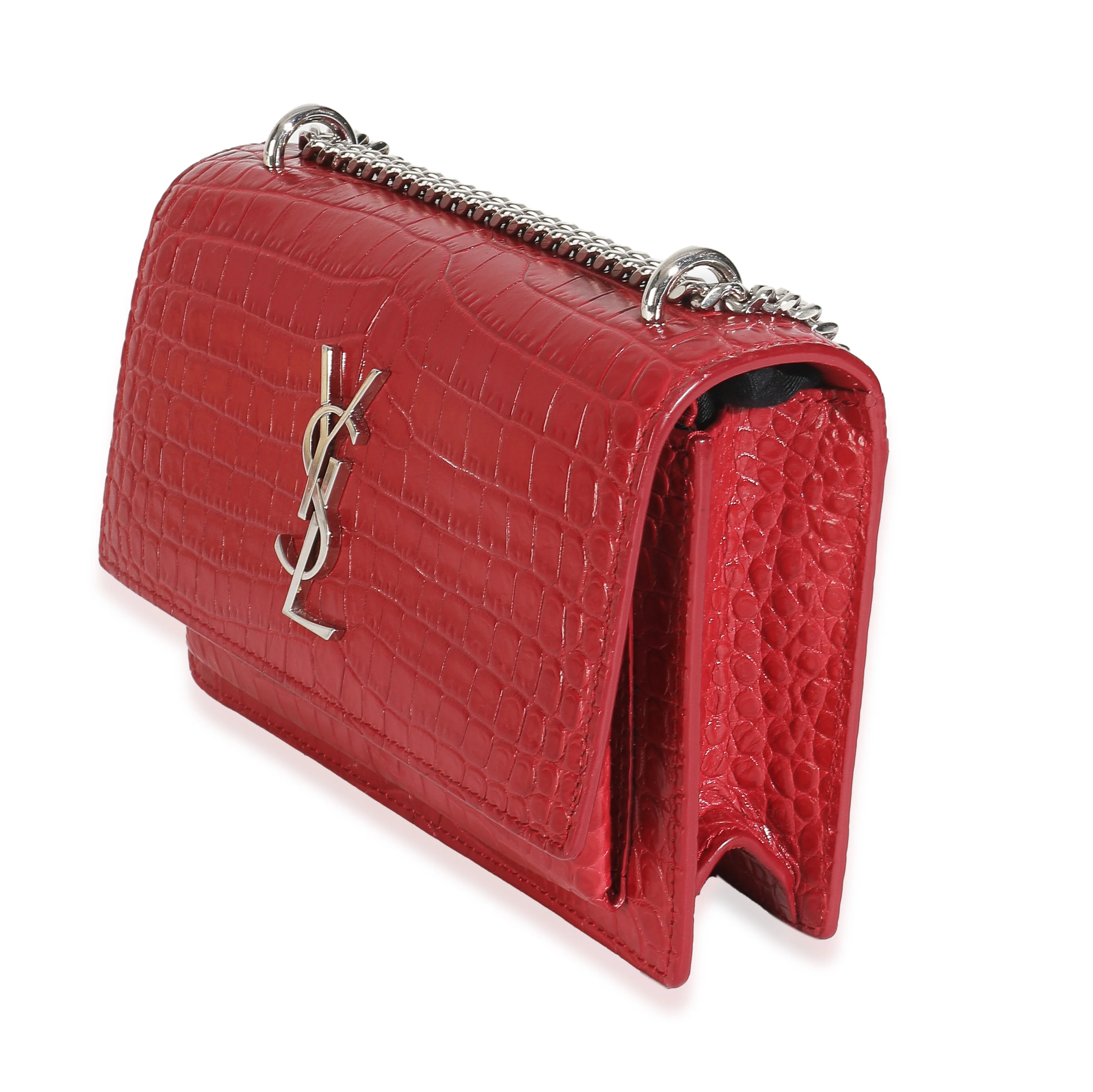 Red Calfskin Crocodile Embossed Monogram Sunset Chain Wallet - Image 2