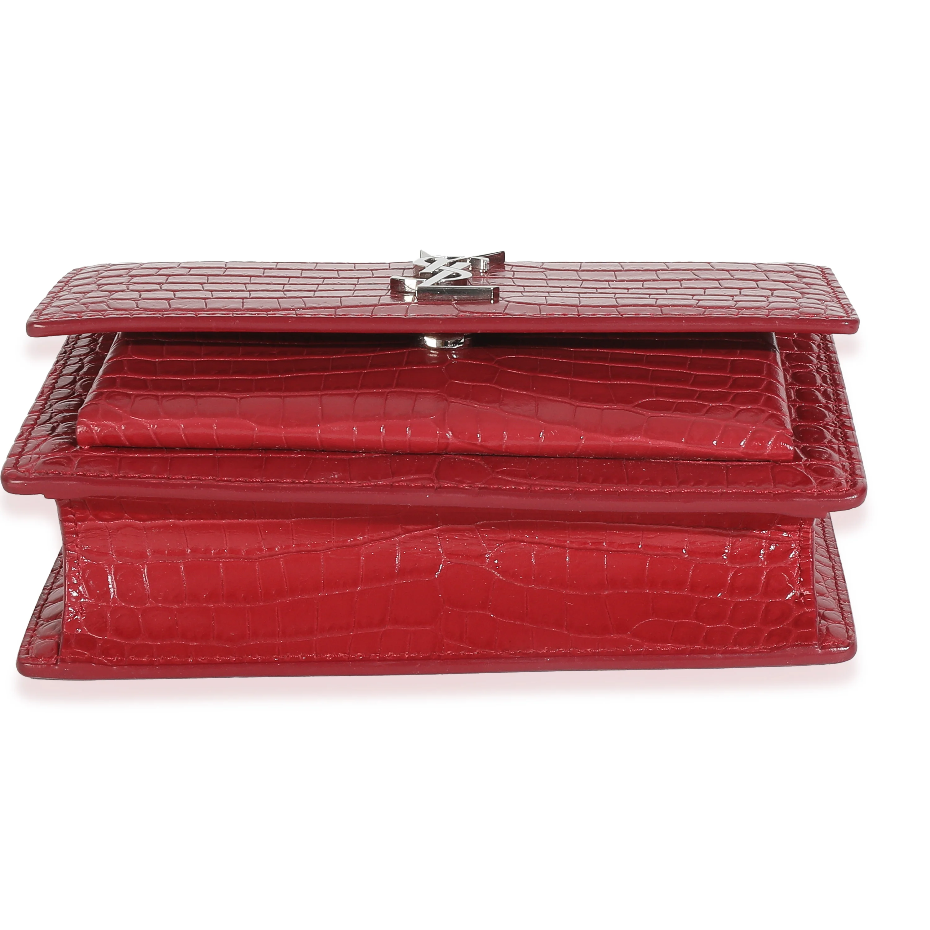 Red Calfskin Crocodile Embossed Monogram Sunset Chain Wallet - Image 5