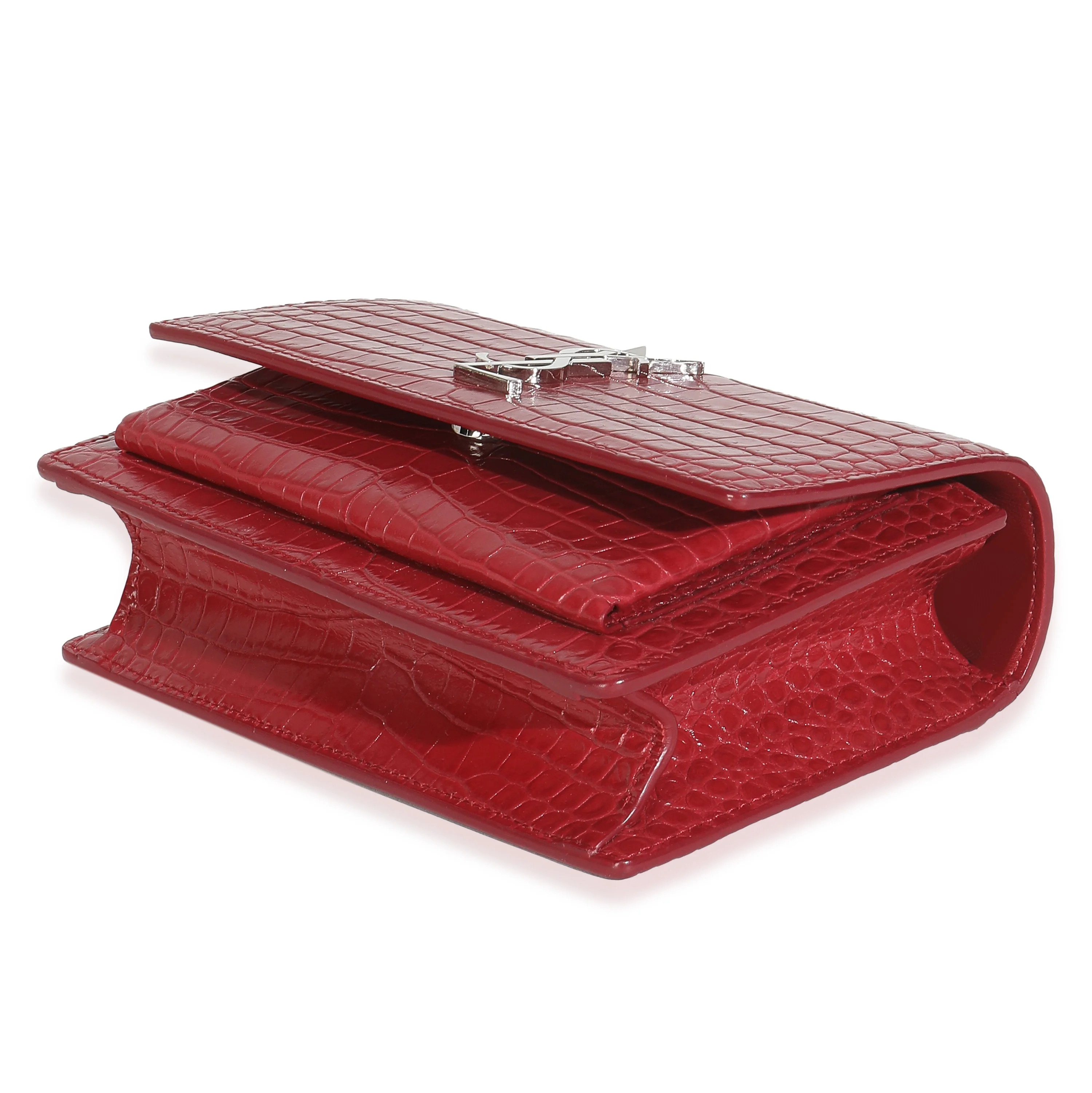 Red Calfskin Crocodile Embossed Monogram Sunset Chain Wallet - Image 7