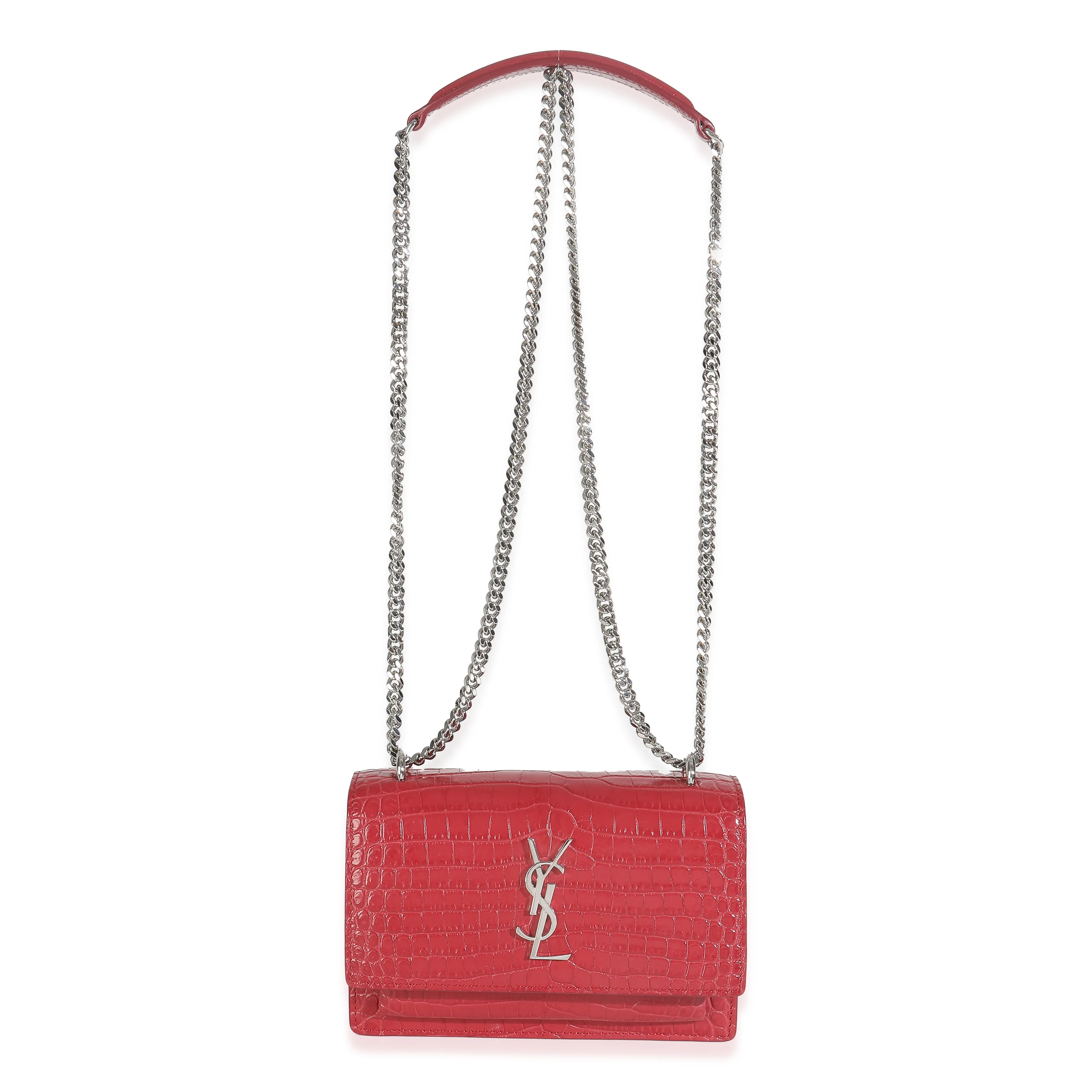 Red Calfskin Crocodile Embossed Monogram Sunset Chain Wallet - Image 8