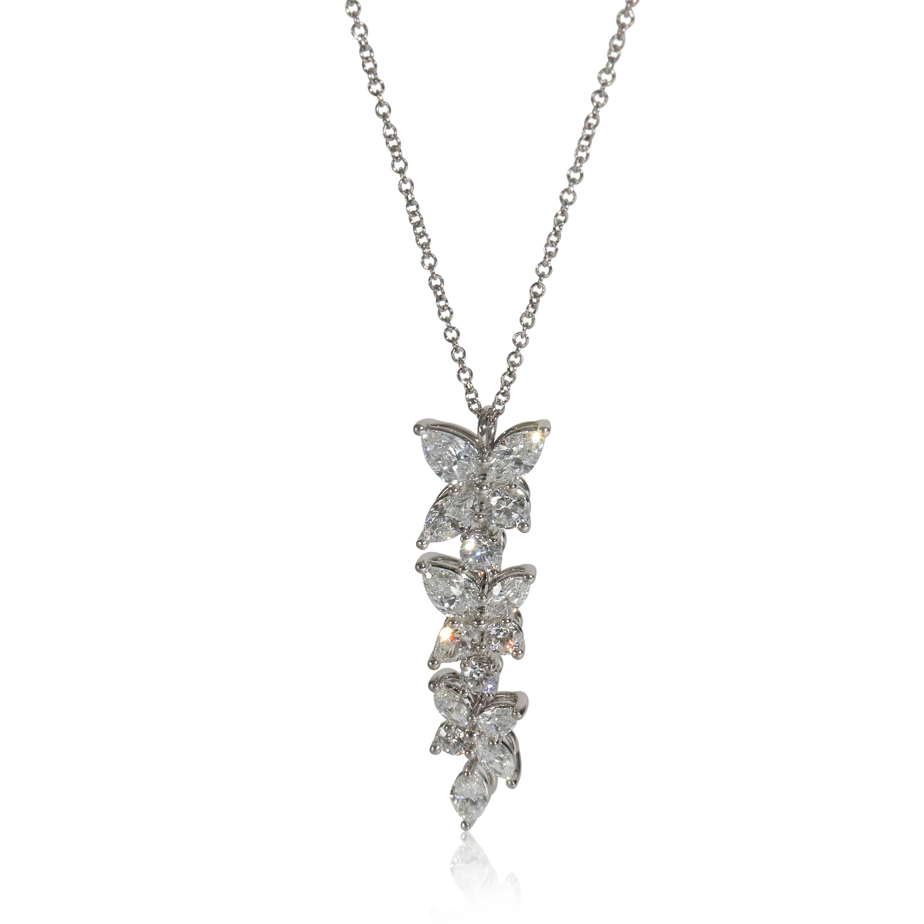 Platinum Diamond Victoria Mixed Cluster Drop Pendant - Image 2