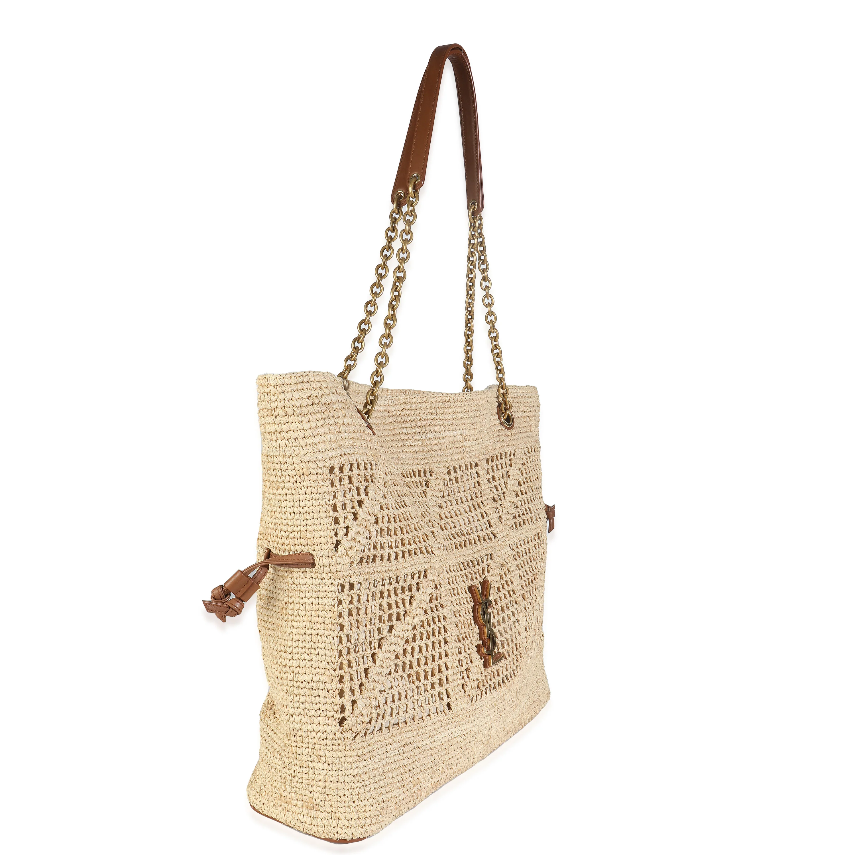 Beige Raffia Jamie Shopping Tote Bag - Image 3