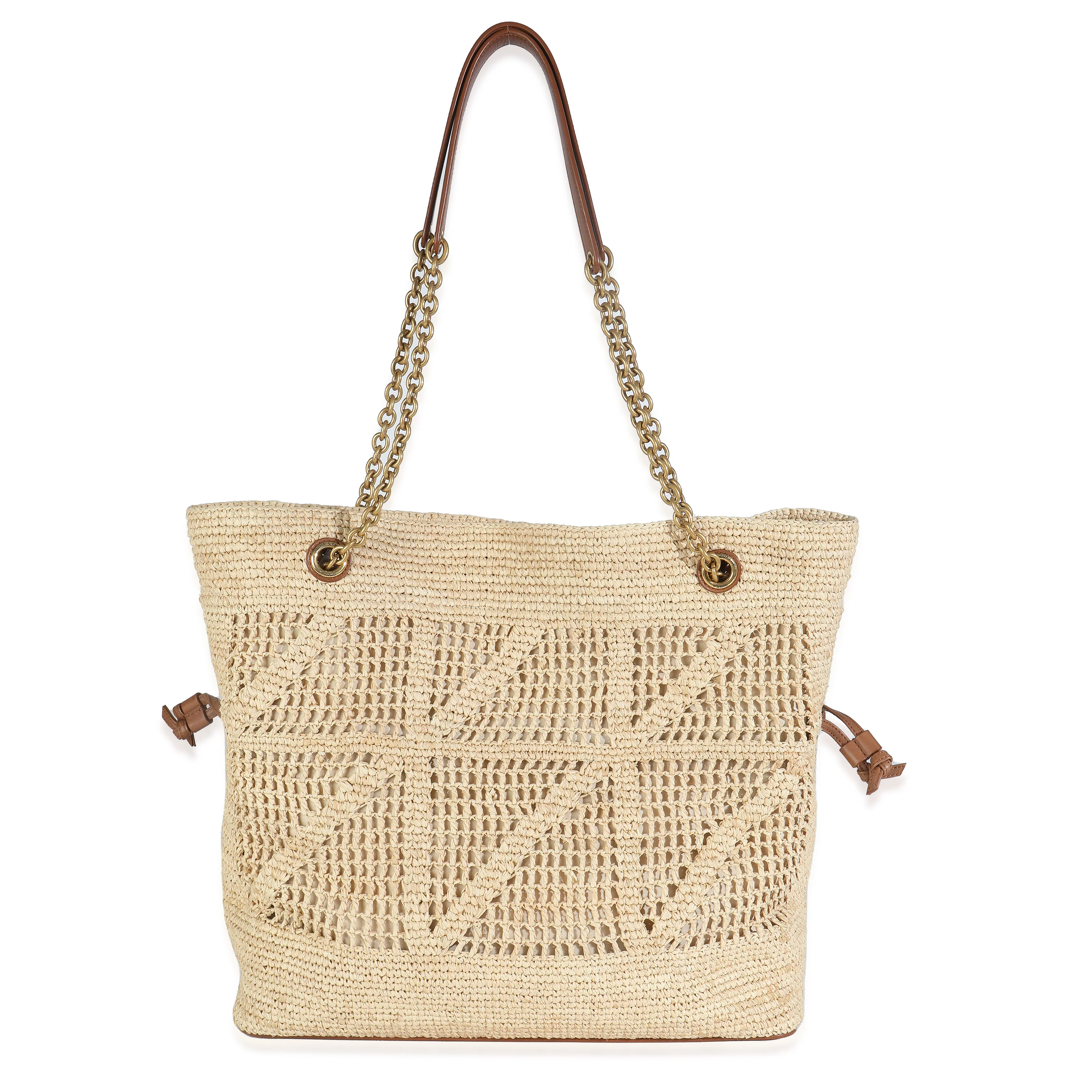Beige Raffia Jamie Shopping Tote Bag - Image 4