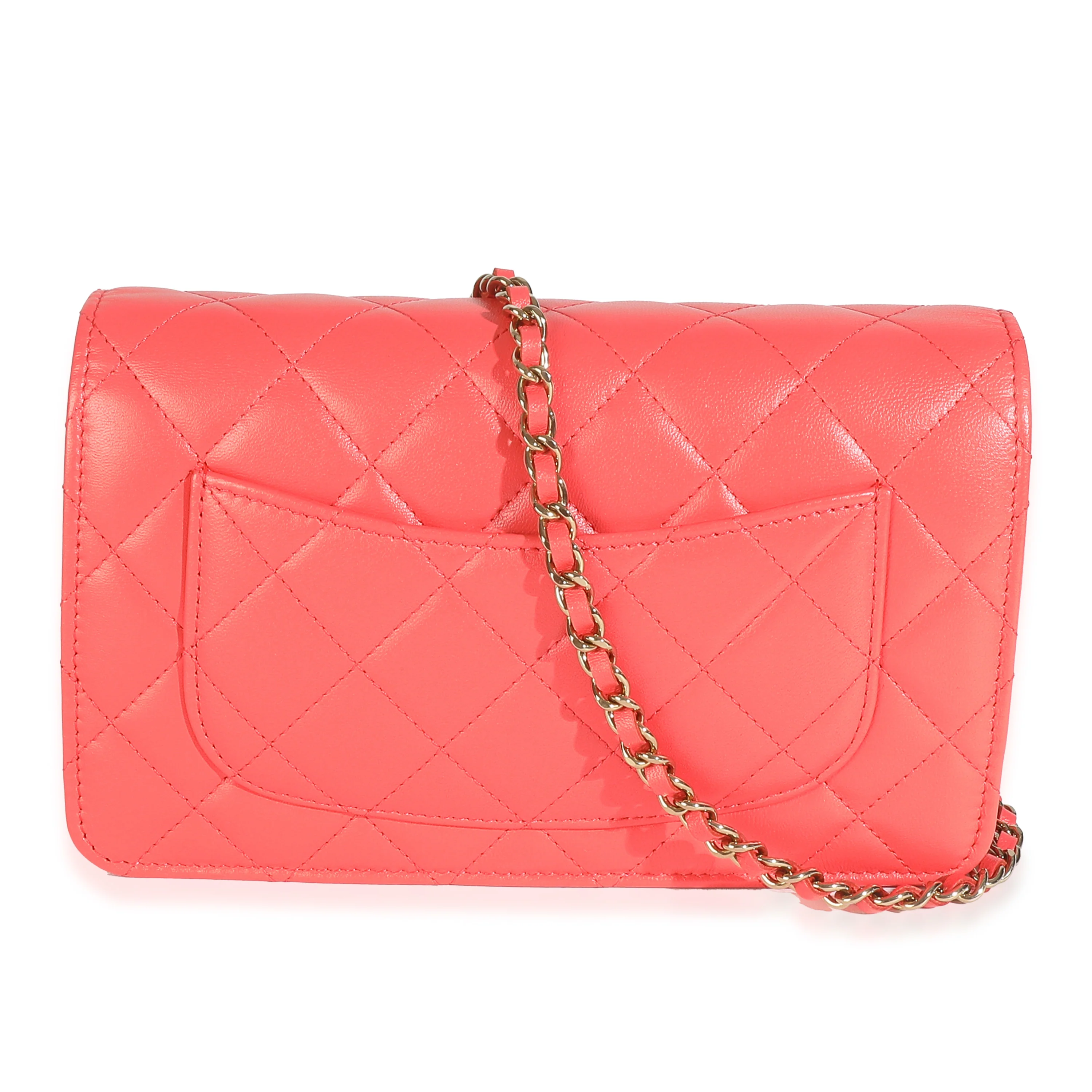 Pink Quilted Lambskin Classic Wallet On Chain - Image 4