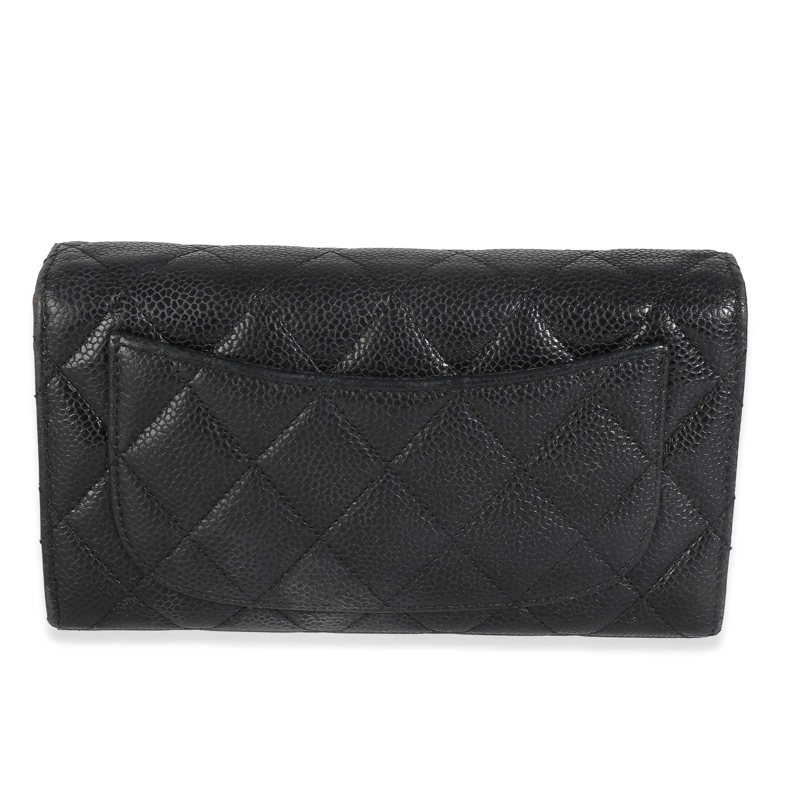 Black Quilted Caviar Large Flap Wallet - Image 4