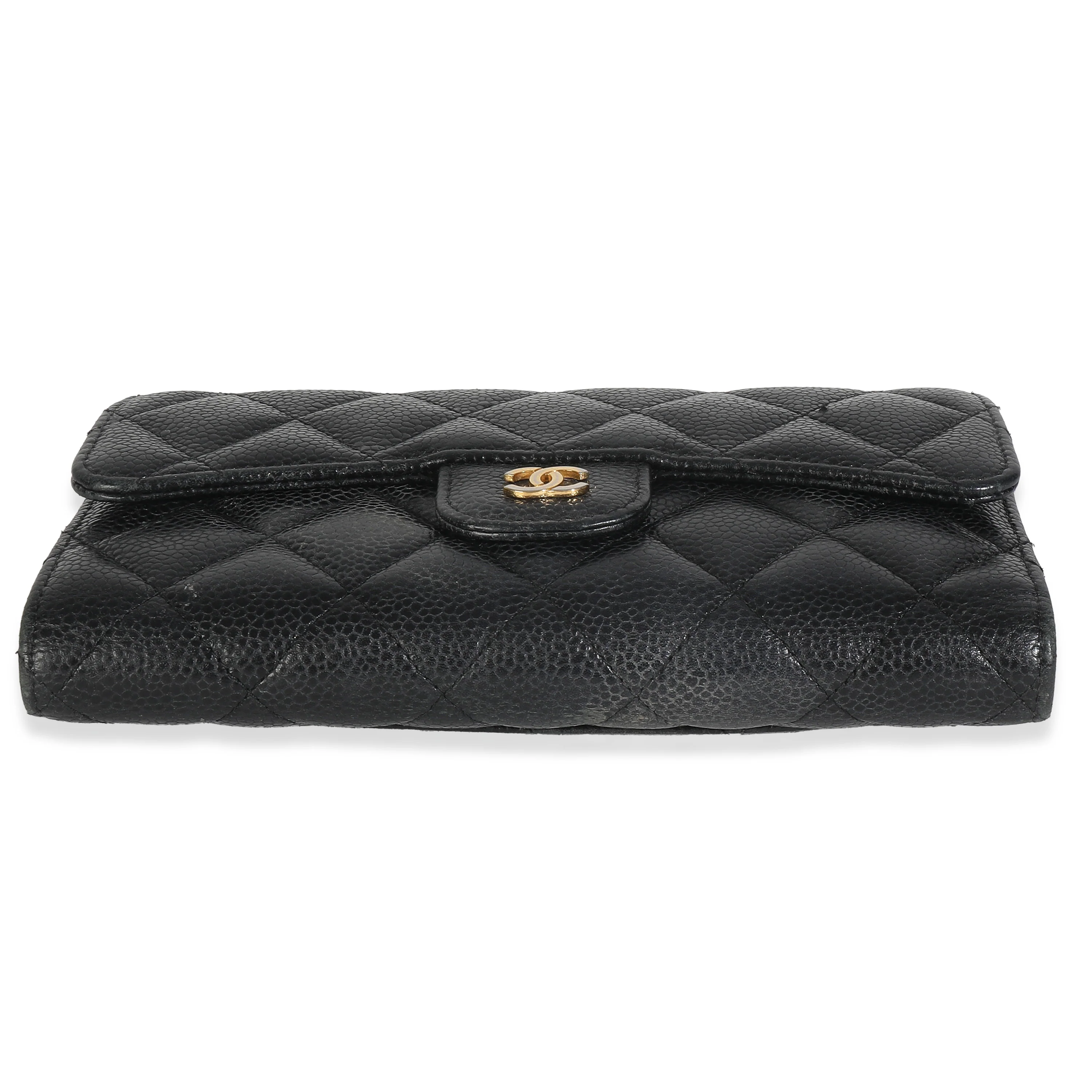 Black Quilted Caviar Large Flap Wallet - Image 5
