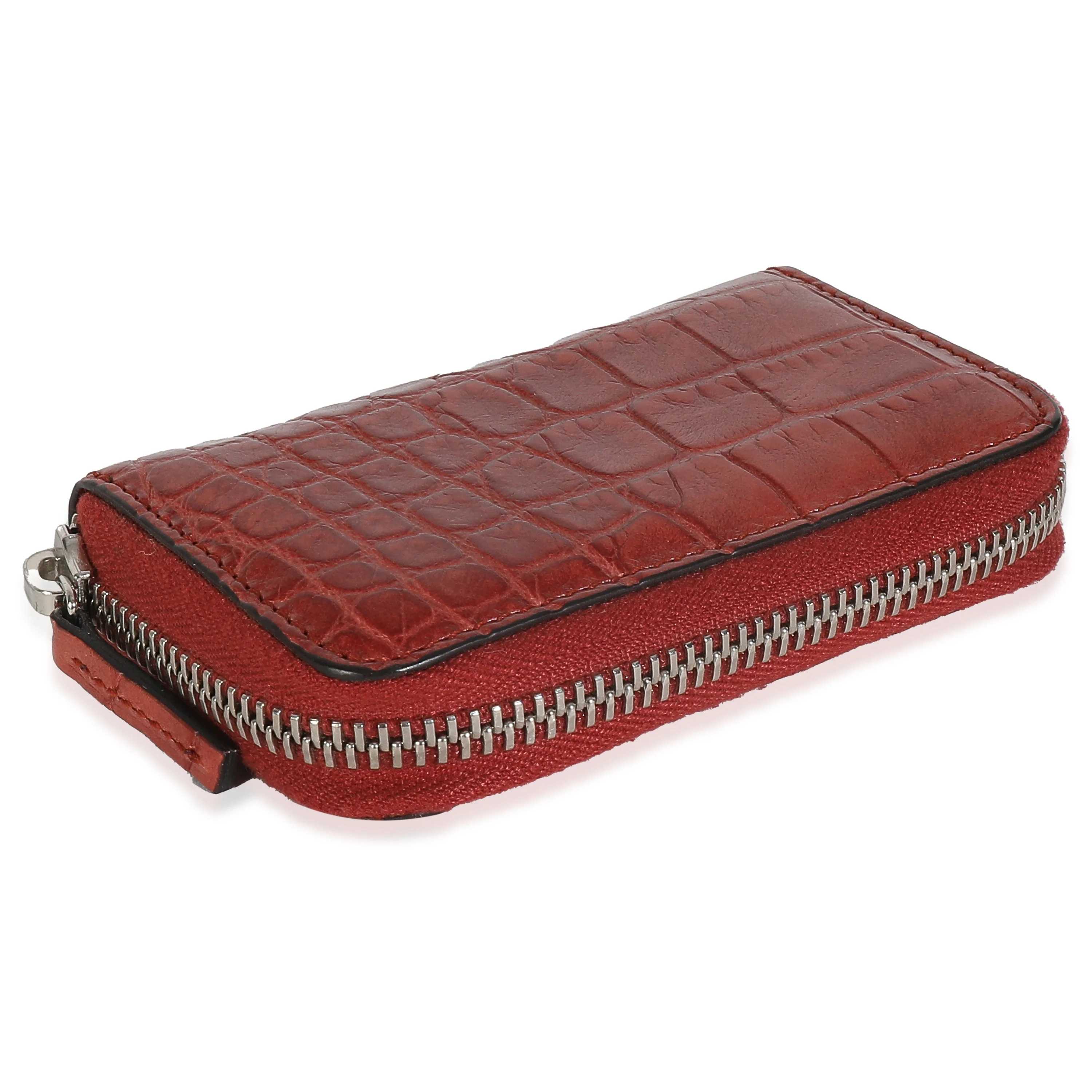 Cherry Gloss Crocodile Zip Around Card Case - Image 7