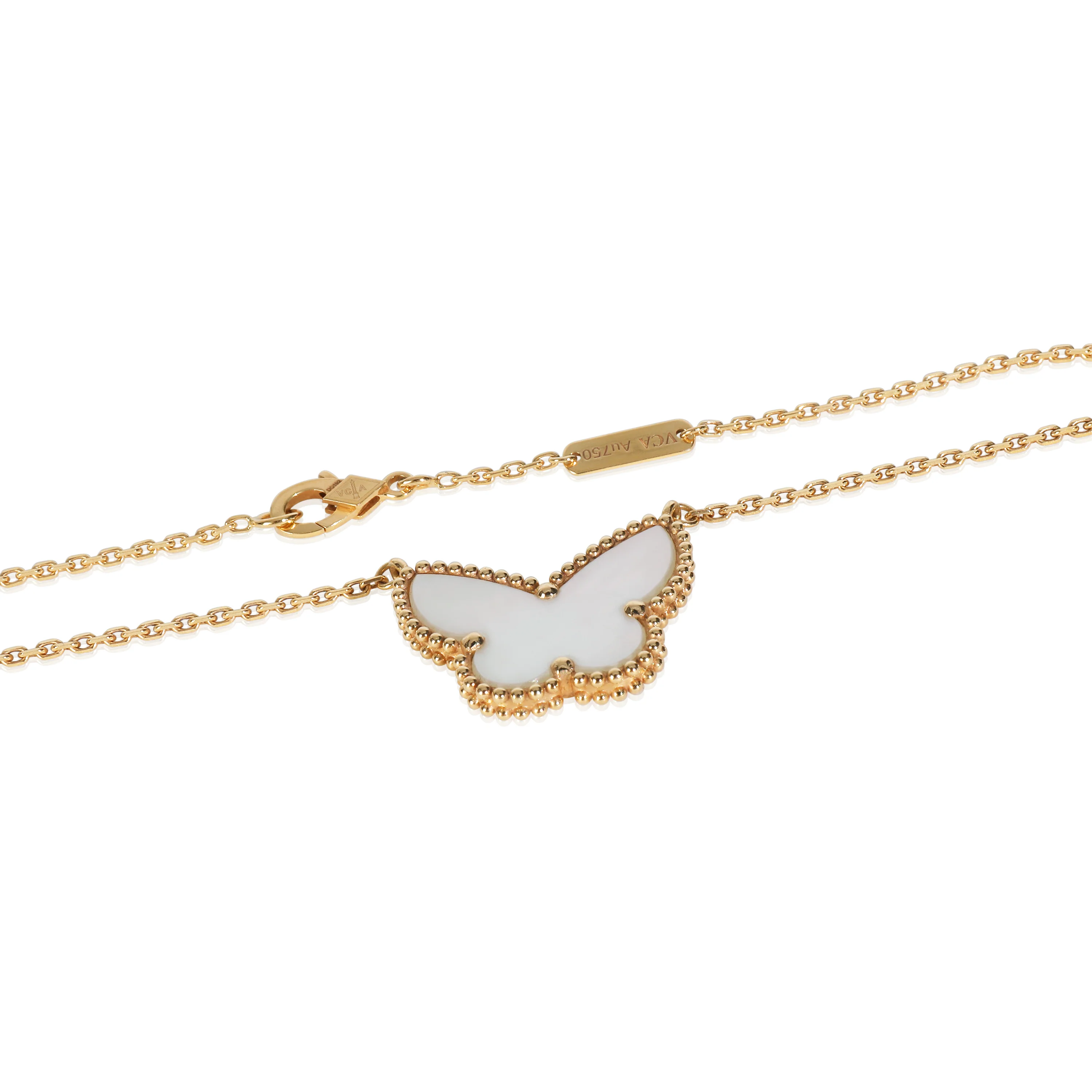Yellow Gold Mother Of Pearl Lucky Alhambra Butterfly Pendant - Image 2