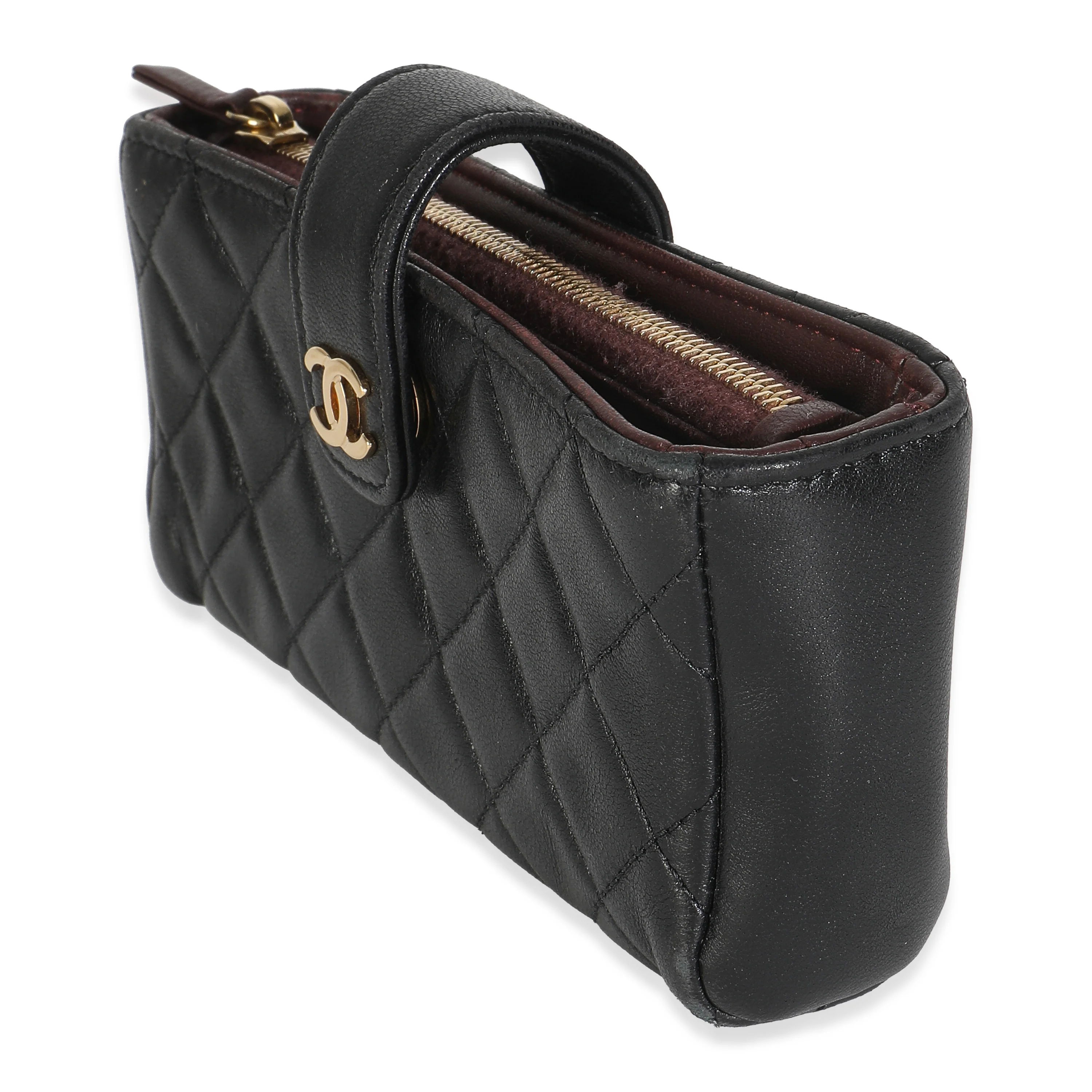 Black Quilted Lambskin Mini Phone Holder Clutch - Image 2