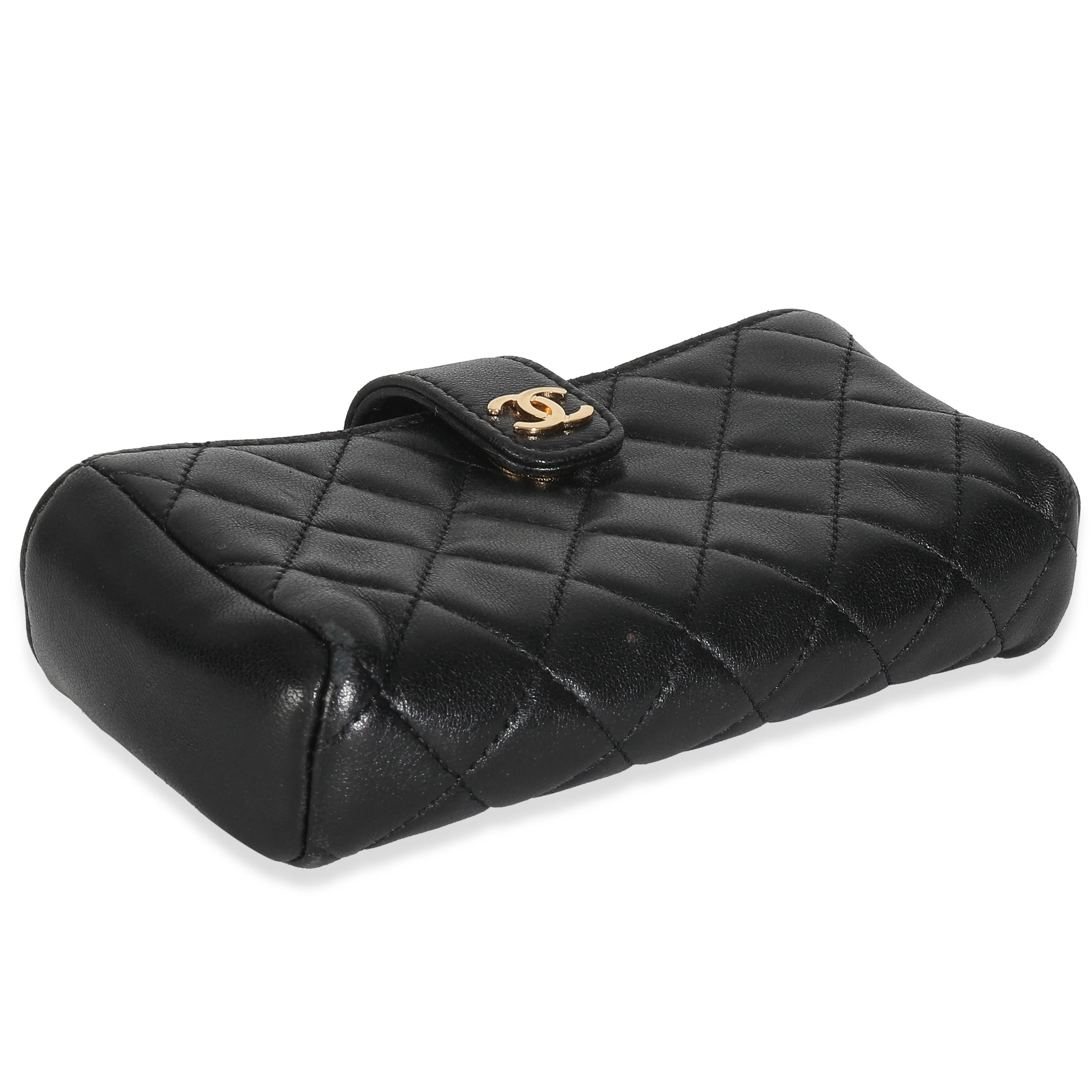 Black Quilted Lambskin Mini Phone Holder Clutch - Image 7