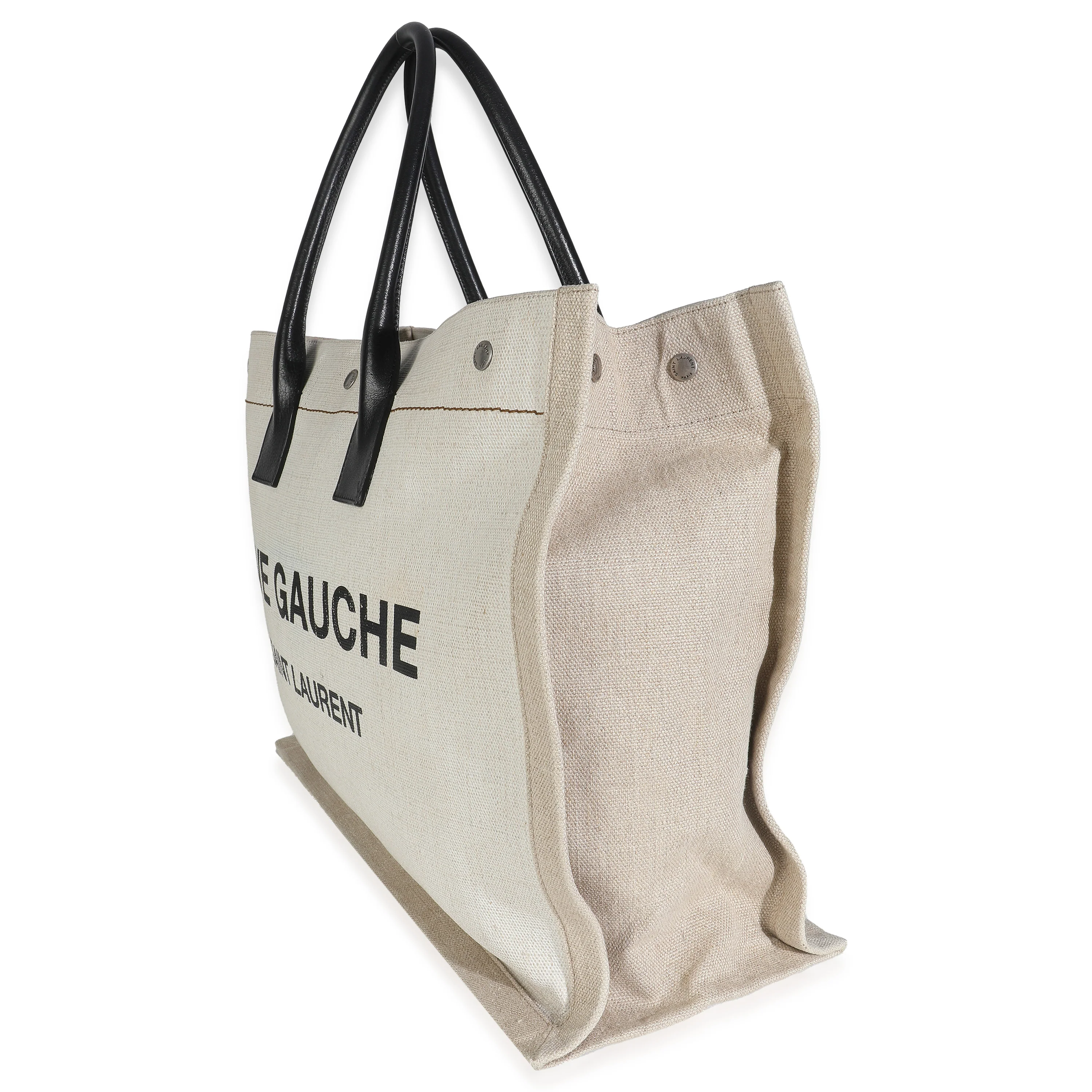 Black Natural Linen Calfskin Rive Gauche Tote - Image 2