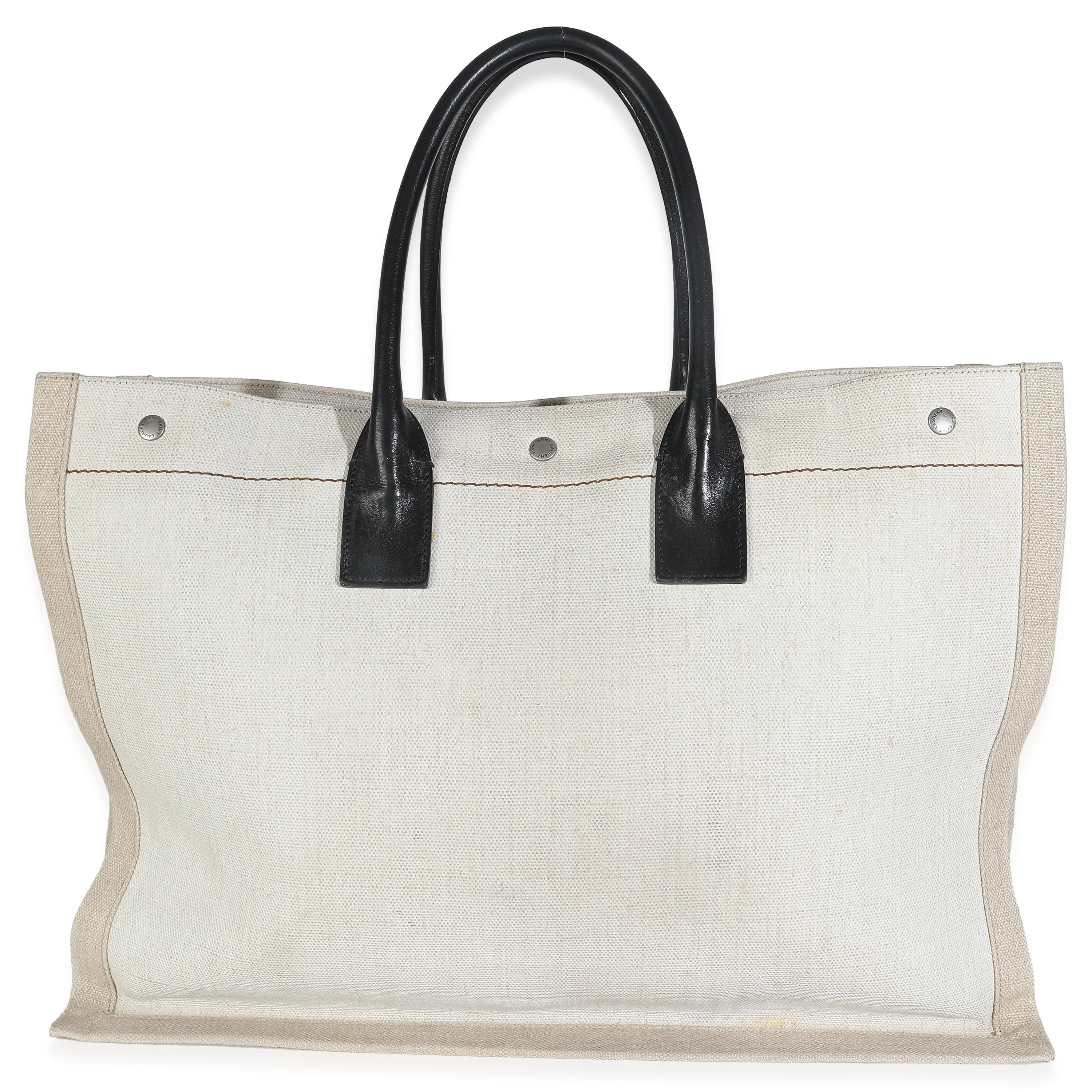 Black Natural Linen Calfskin Rive Gauche Tote - Image 4