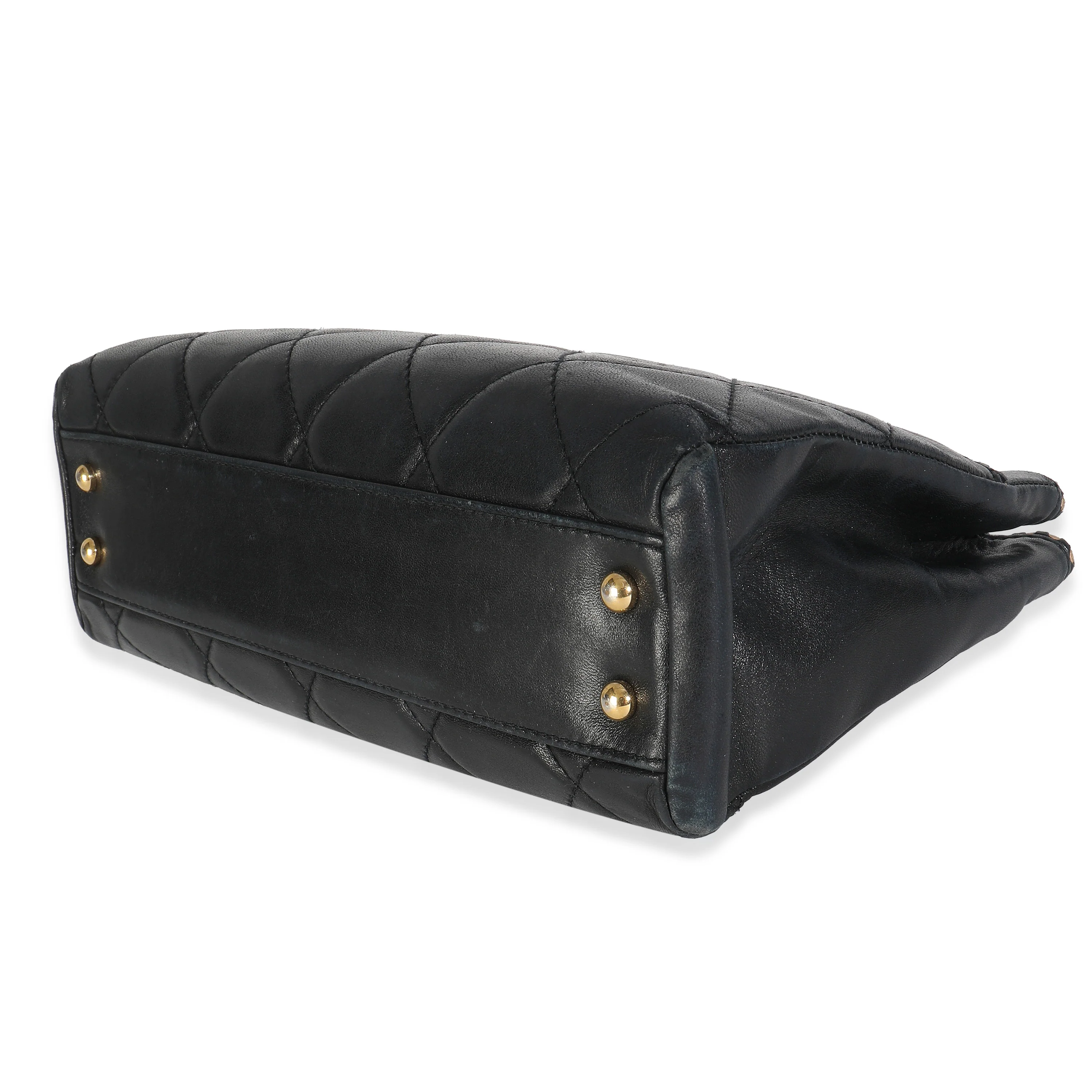 Vintage Beige Cut Out Black Quilted Lambskin Chain Tote - Image 6