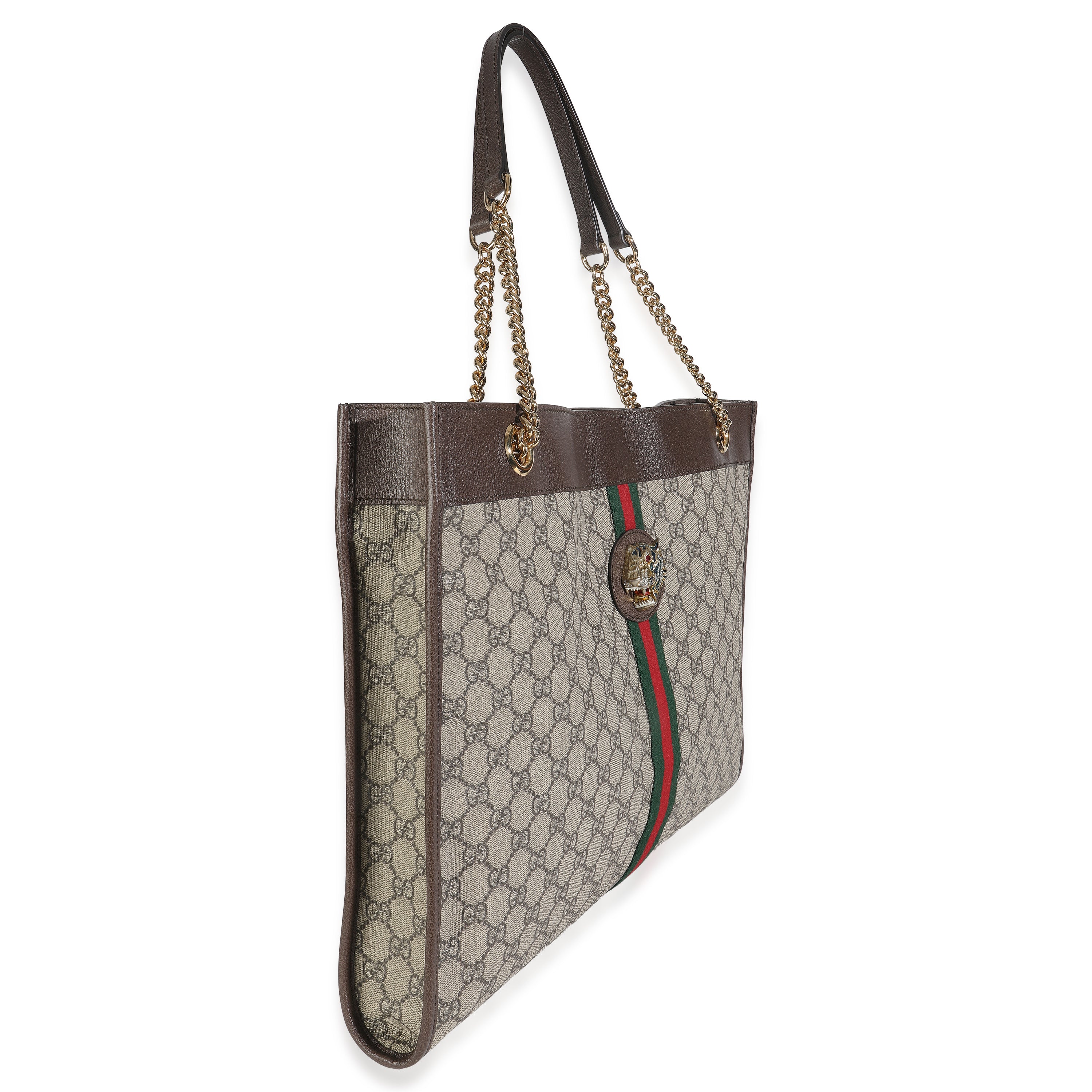 Beige New Acero GG Supreme Canvas Large Rajah Chain Tote - Image 3