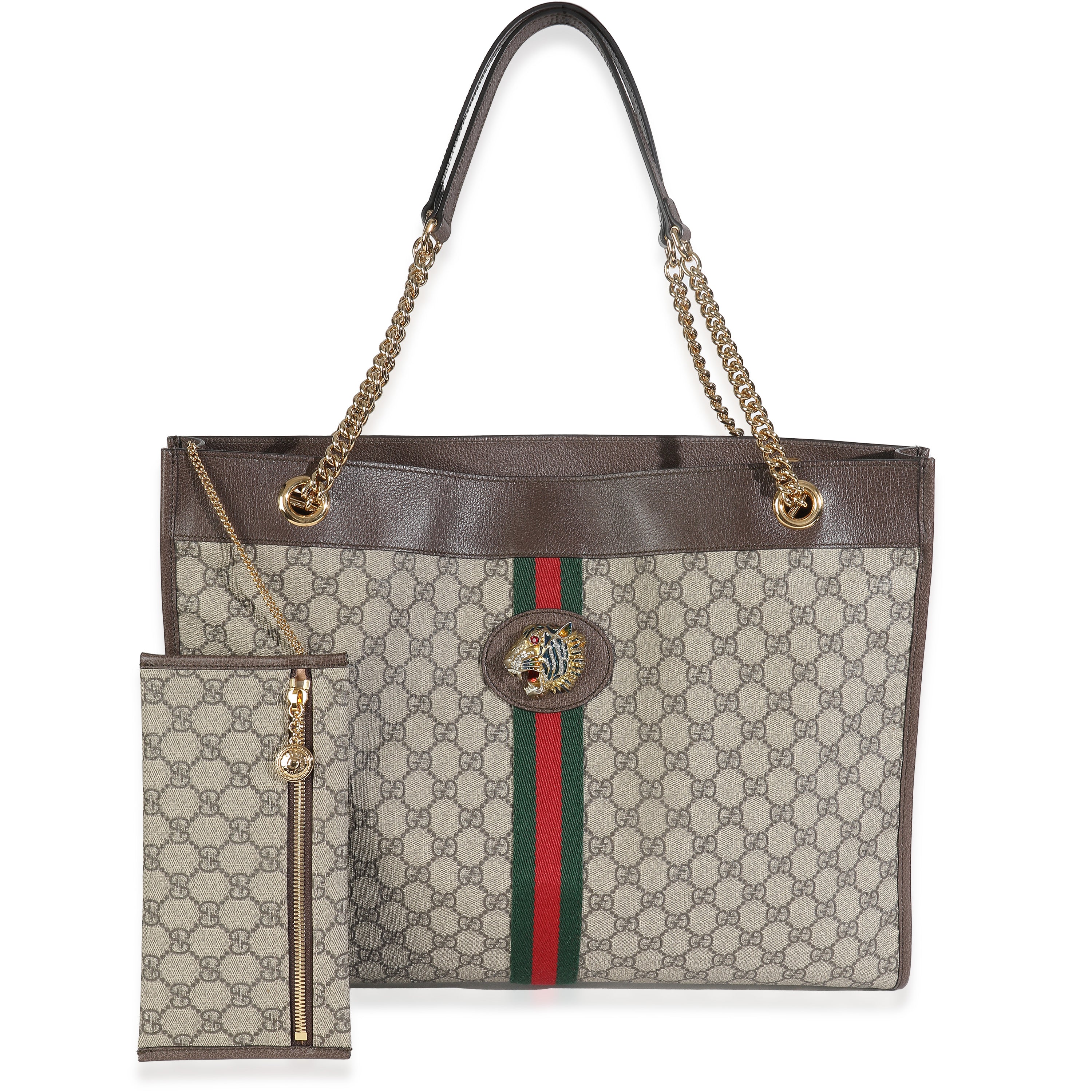Beige New Acero GG Supreme Canvas Large Rajah Chain Tote - Image 8
