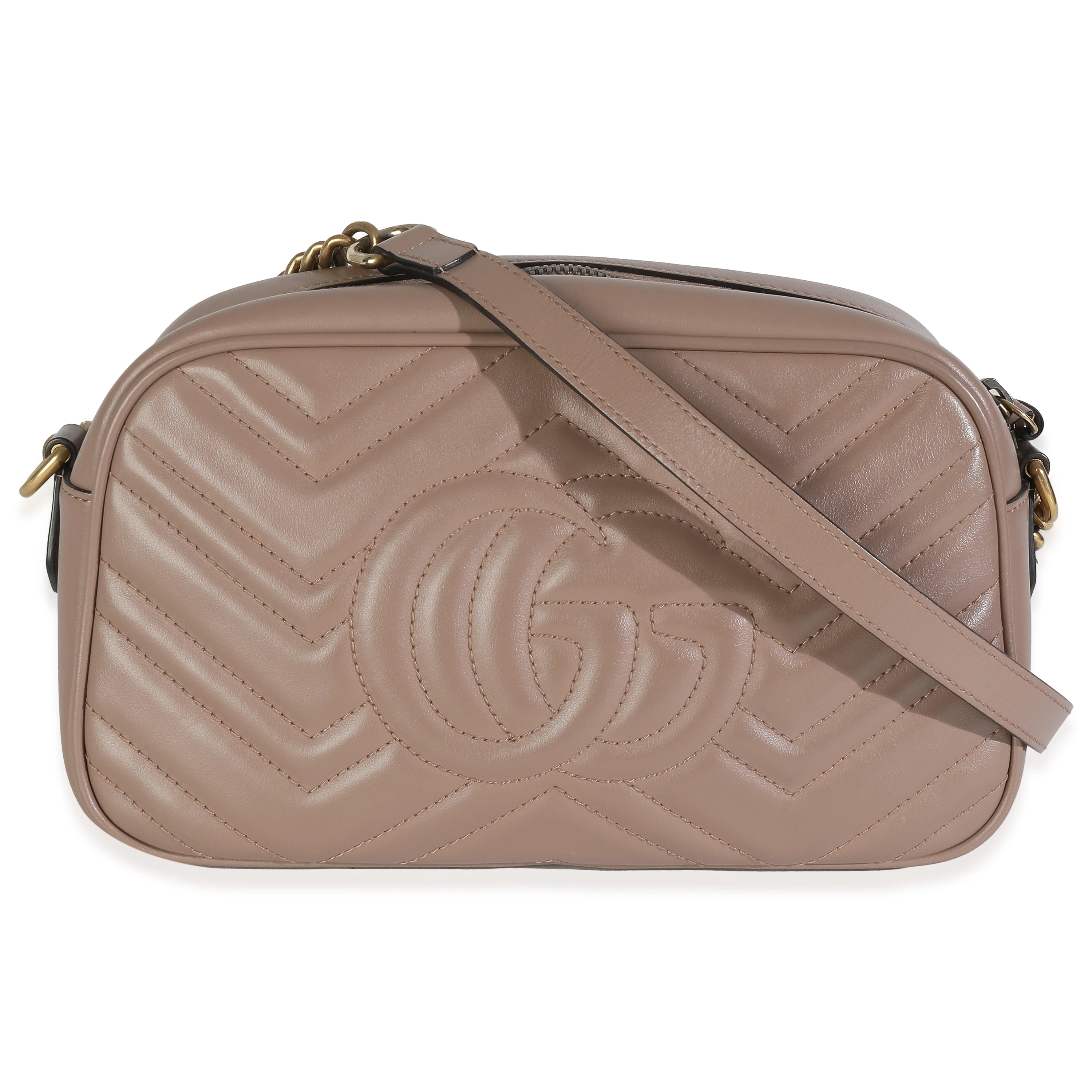 Taupe Calfskin Matelasse Small GG Marmont Chain Shoulder Bag - Image 3