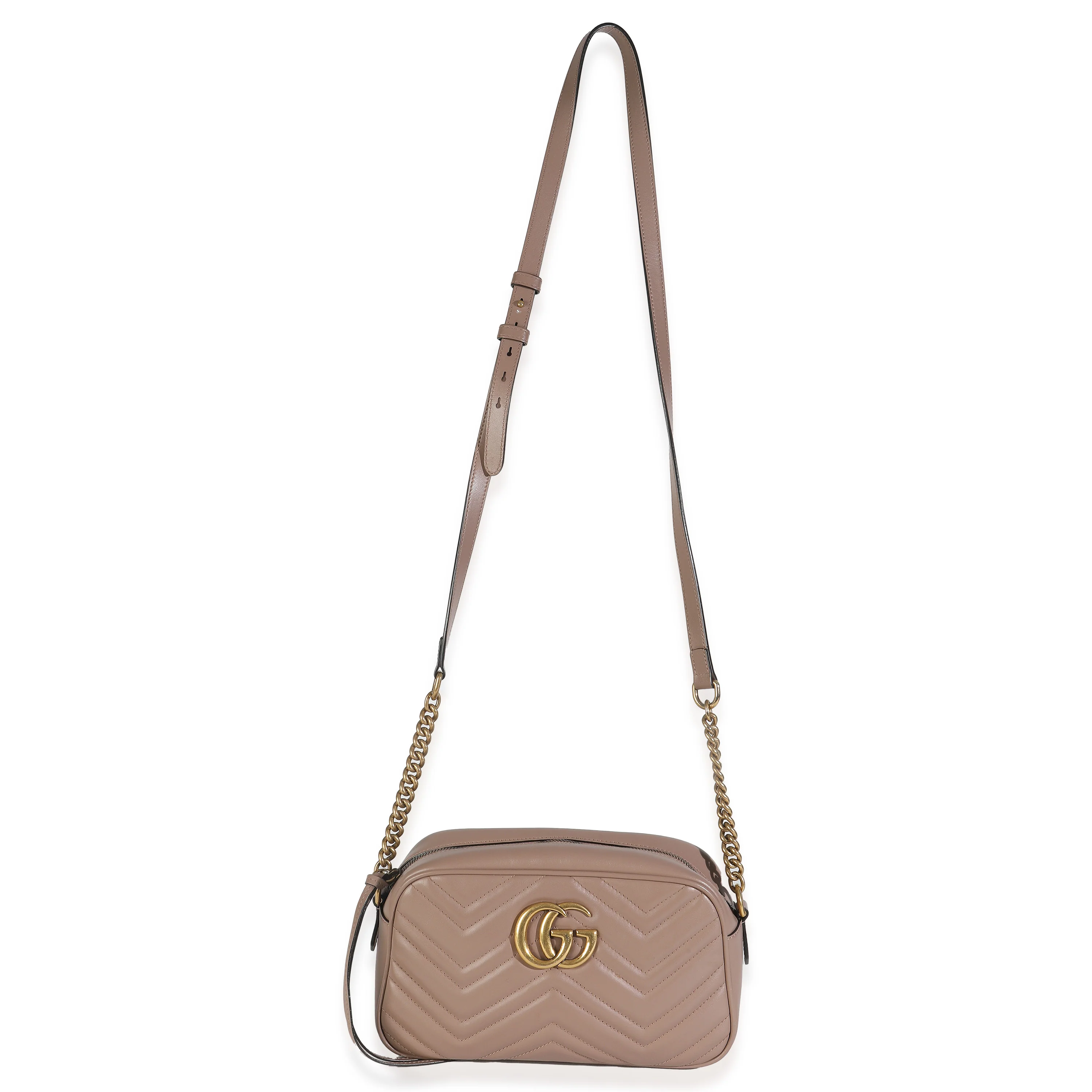 Taupe Calfskin Matelasse Small GG Marmont Chain Shoulder Bag - Image 7