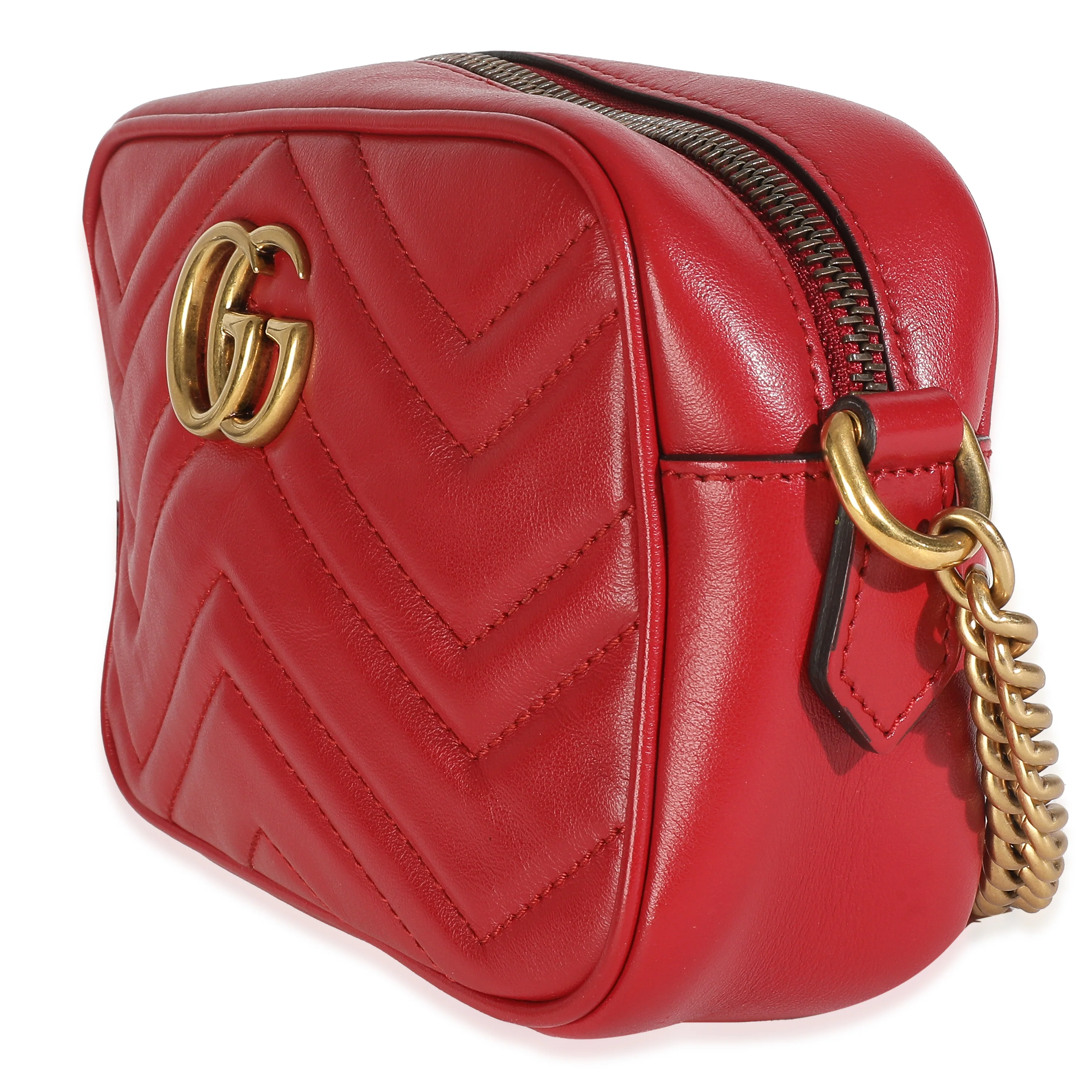 Red Matelasse Calfskin Mini GG Marmont Chain Shoulder Bag - Image 2