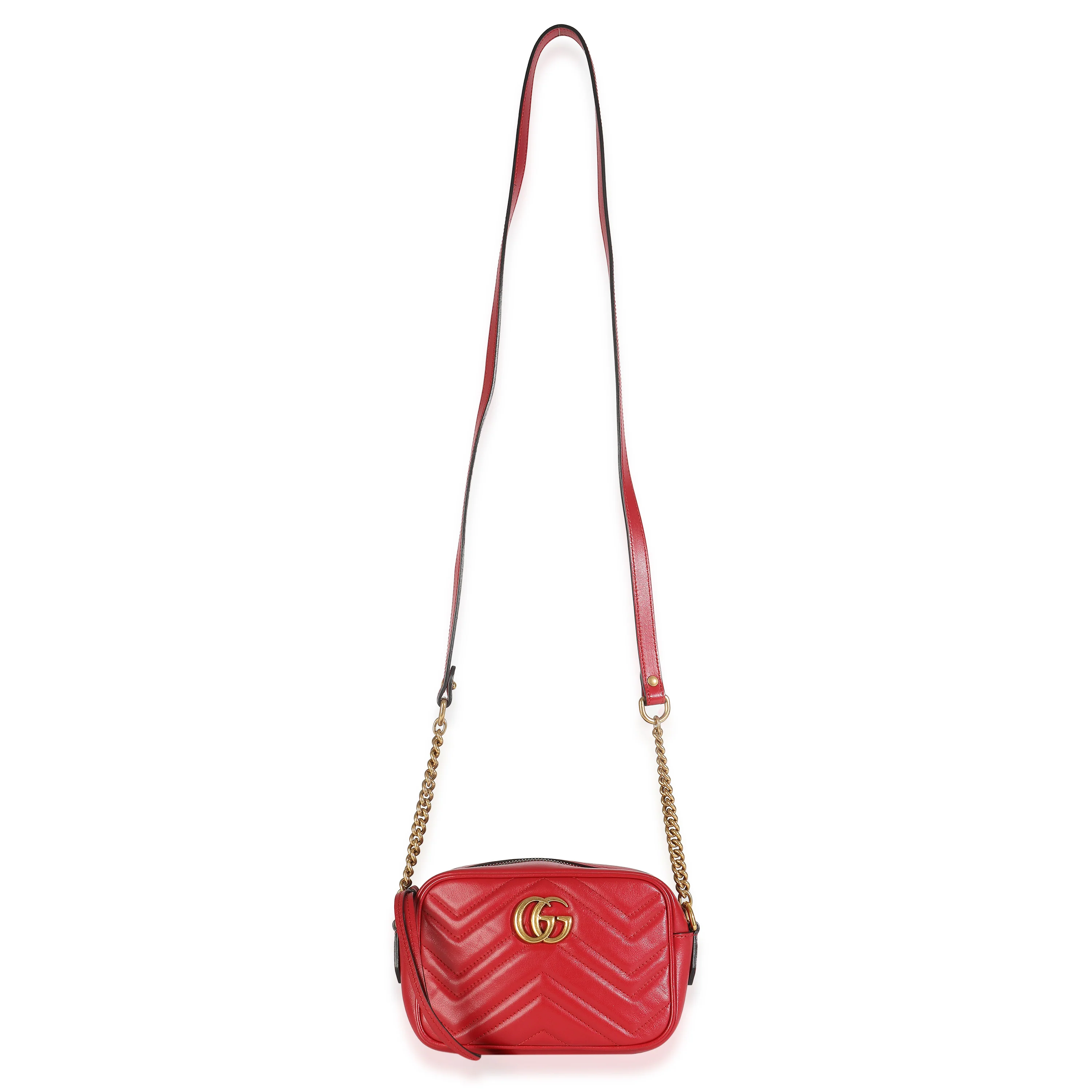 Red Matelasse Calfskin Mini GG Marmont Chain Shoulder Bag - Image 8