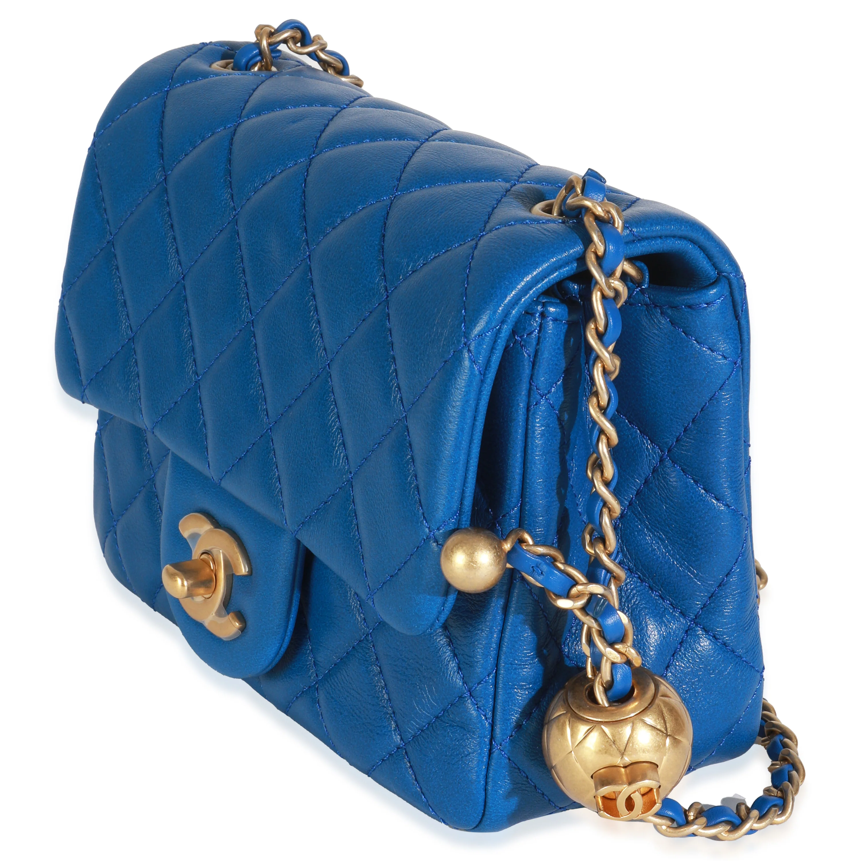 Blue Quilted Lambskin Mini Pearl Crush Flap Bag - Image 2