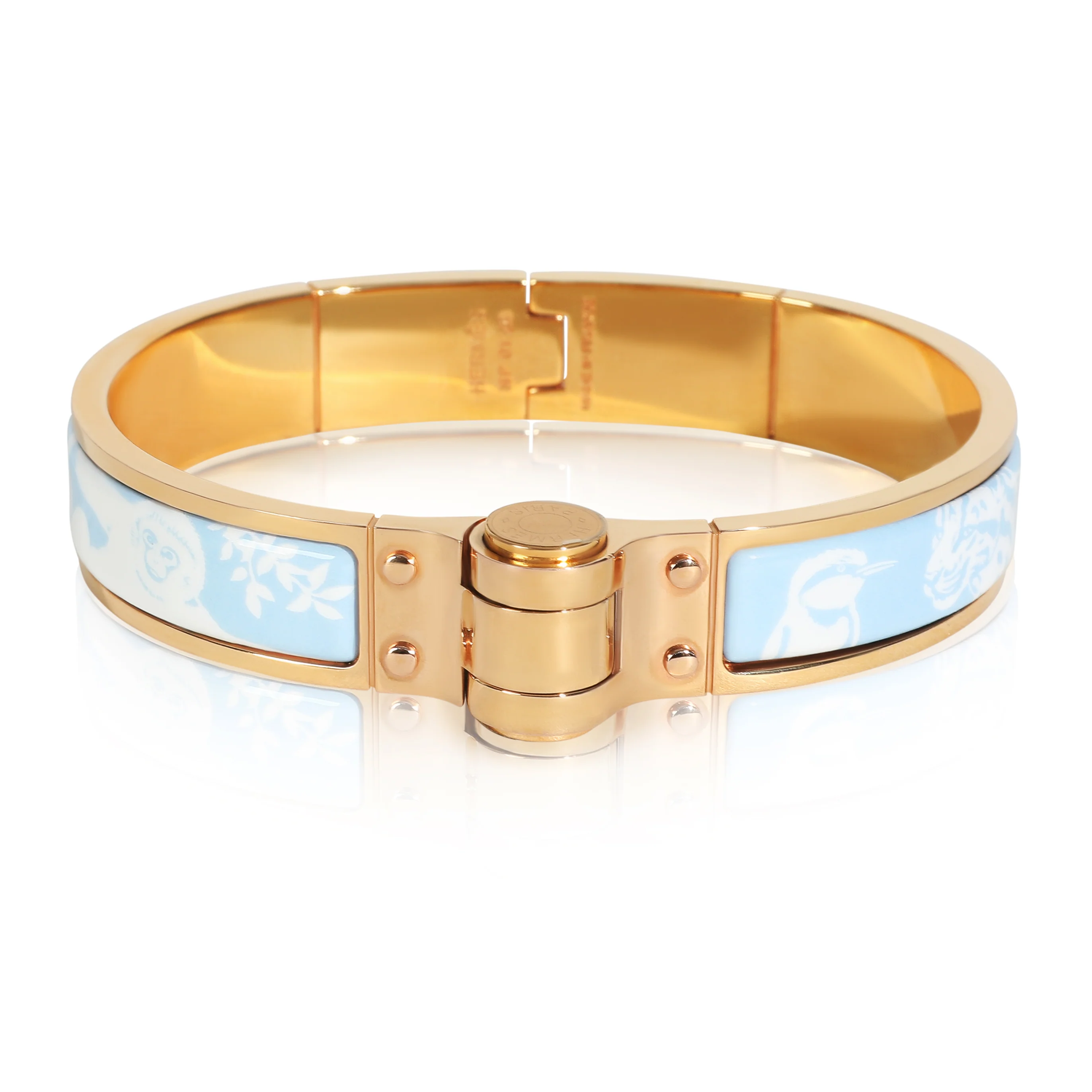 Gold-Plated Tendresse Feline Tattoo Hinged Narrow Enamel Bracelet