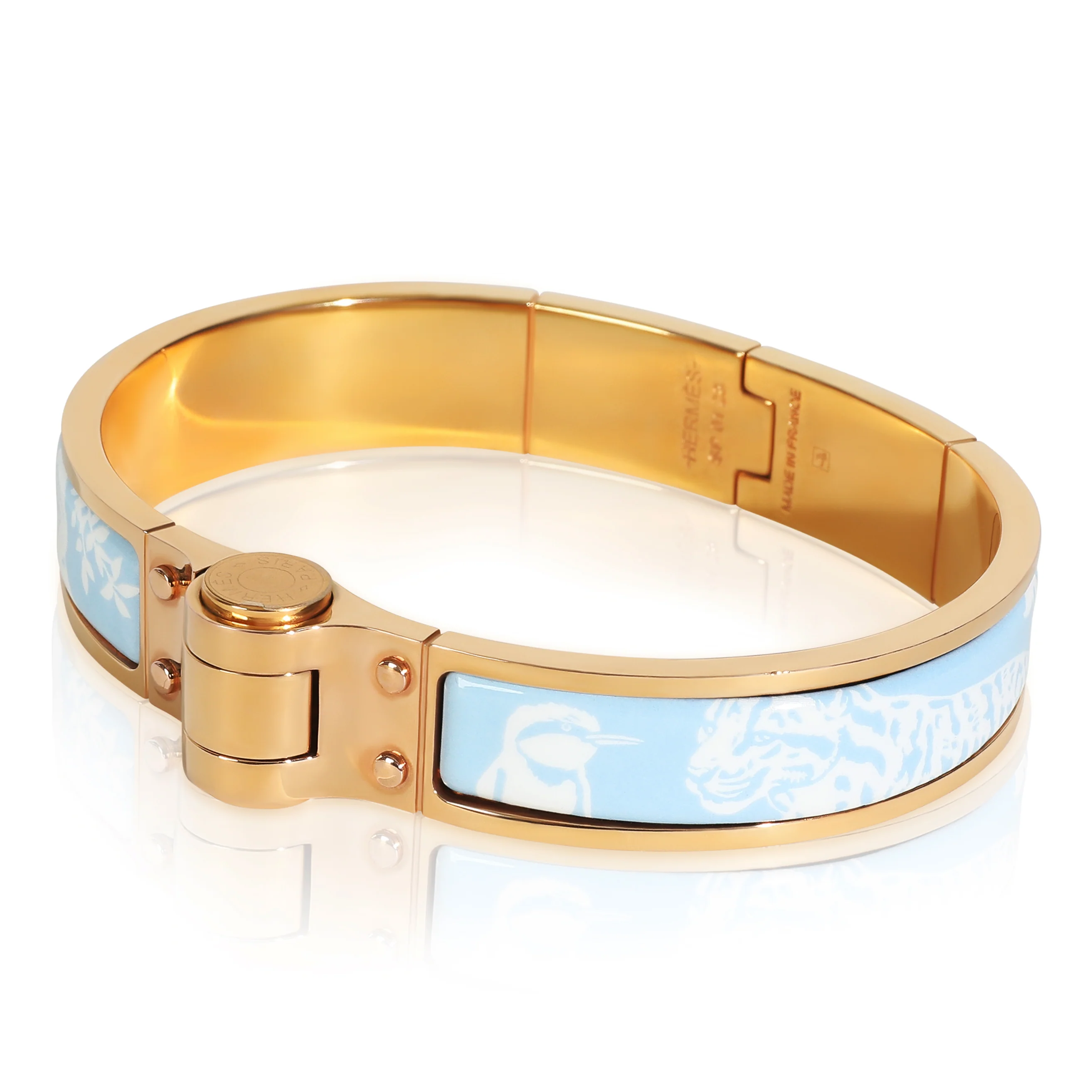 Gold-Plated Tendresse Feline Tattoo Hinged Narrow Enamel Bracelet - Image 2